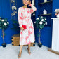 Mollie Banded Midi Dress Floral Cream