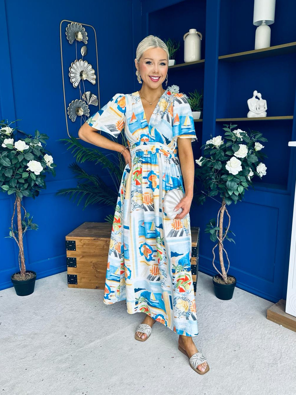 Alyssa Banded Midi Dress Printed Amber