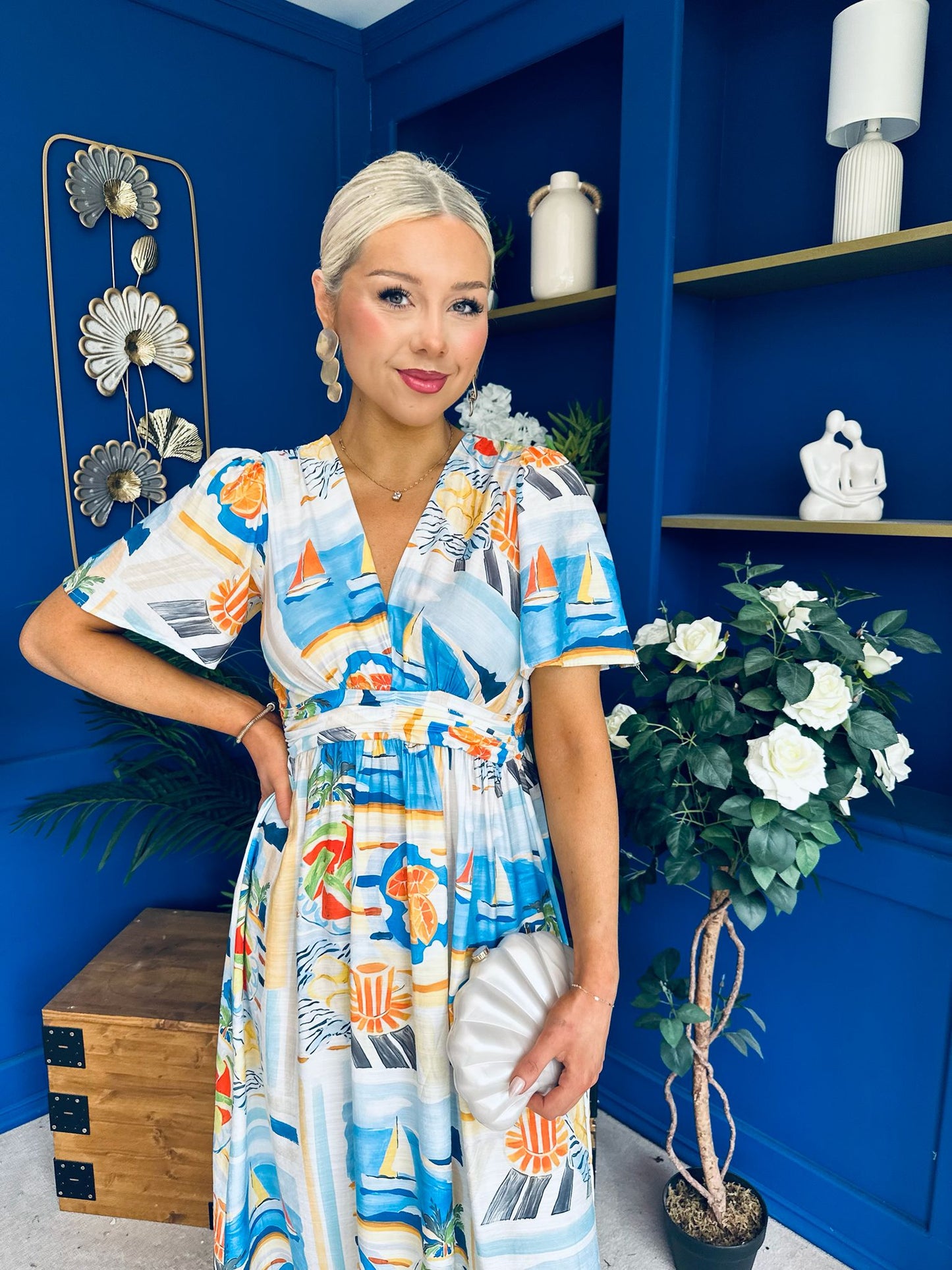 Alyssa Banded Midi Dress Printed Amber