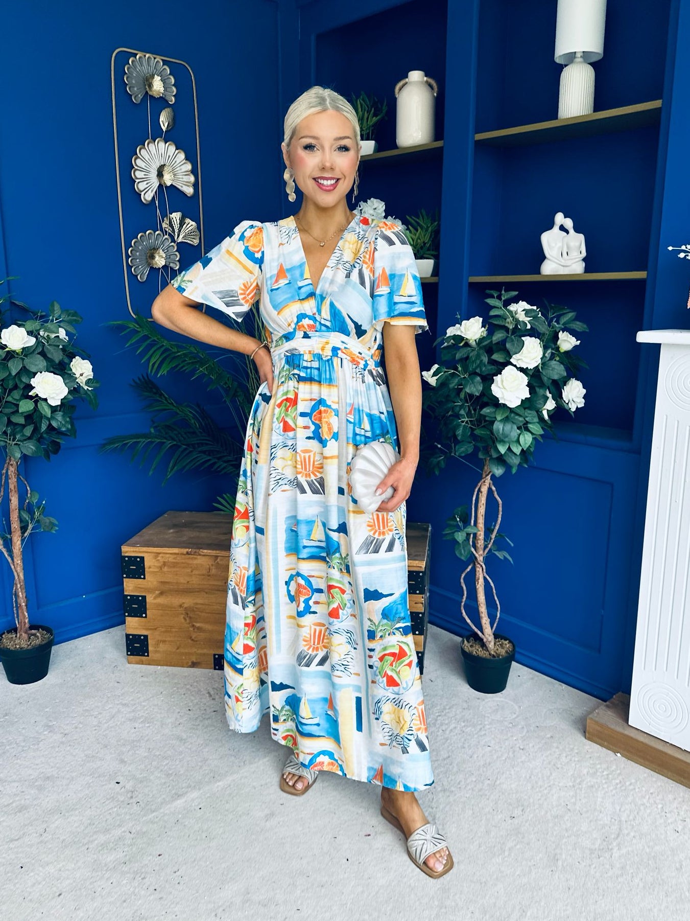 Alyssa Banded Midi Dress Printed Amber