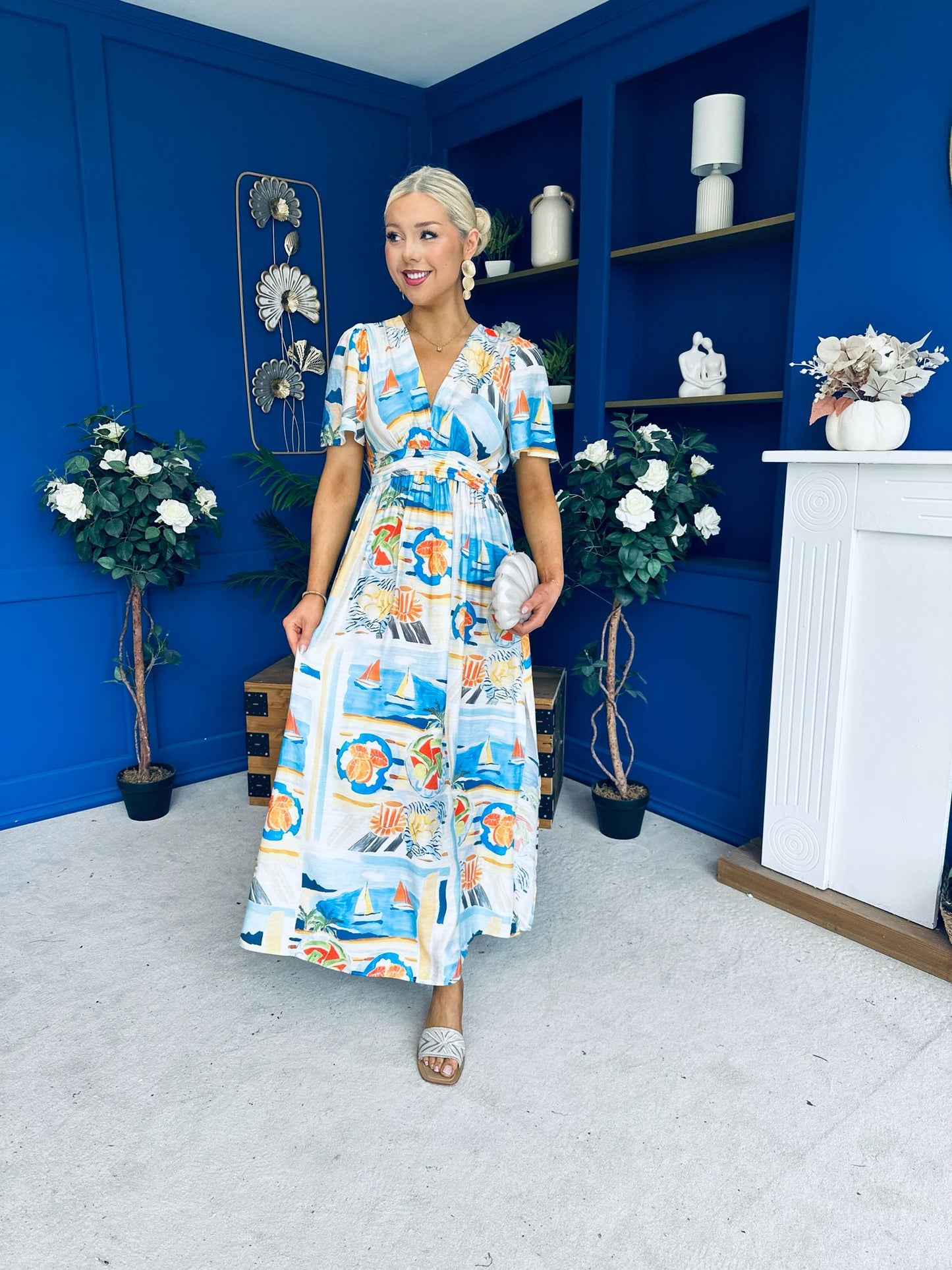 Alyssa Banded Midi Dress Printed Amber