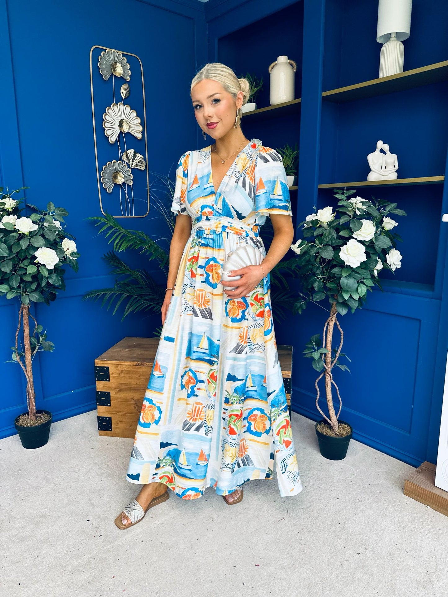 Alyssa Banded Midi Dress Printed Amber