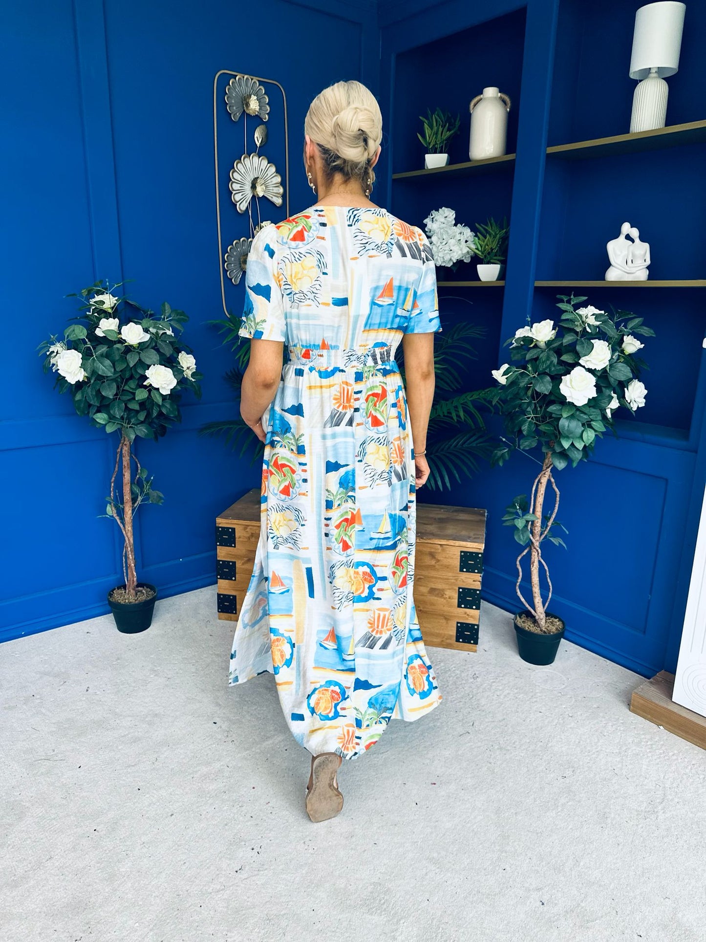 Alyssa Banded Midi Dress Printed Amber