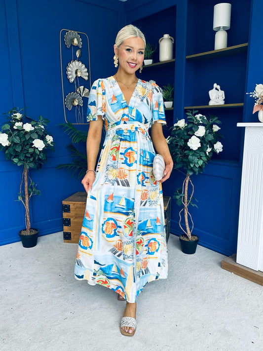 Alyssa Banded Midi Dress Printed Amber