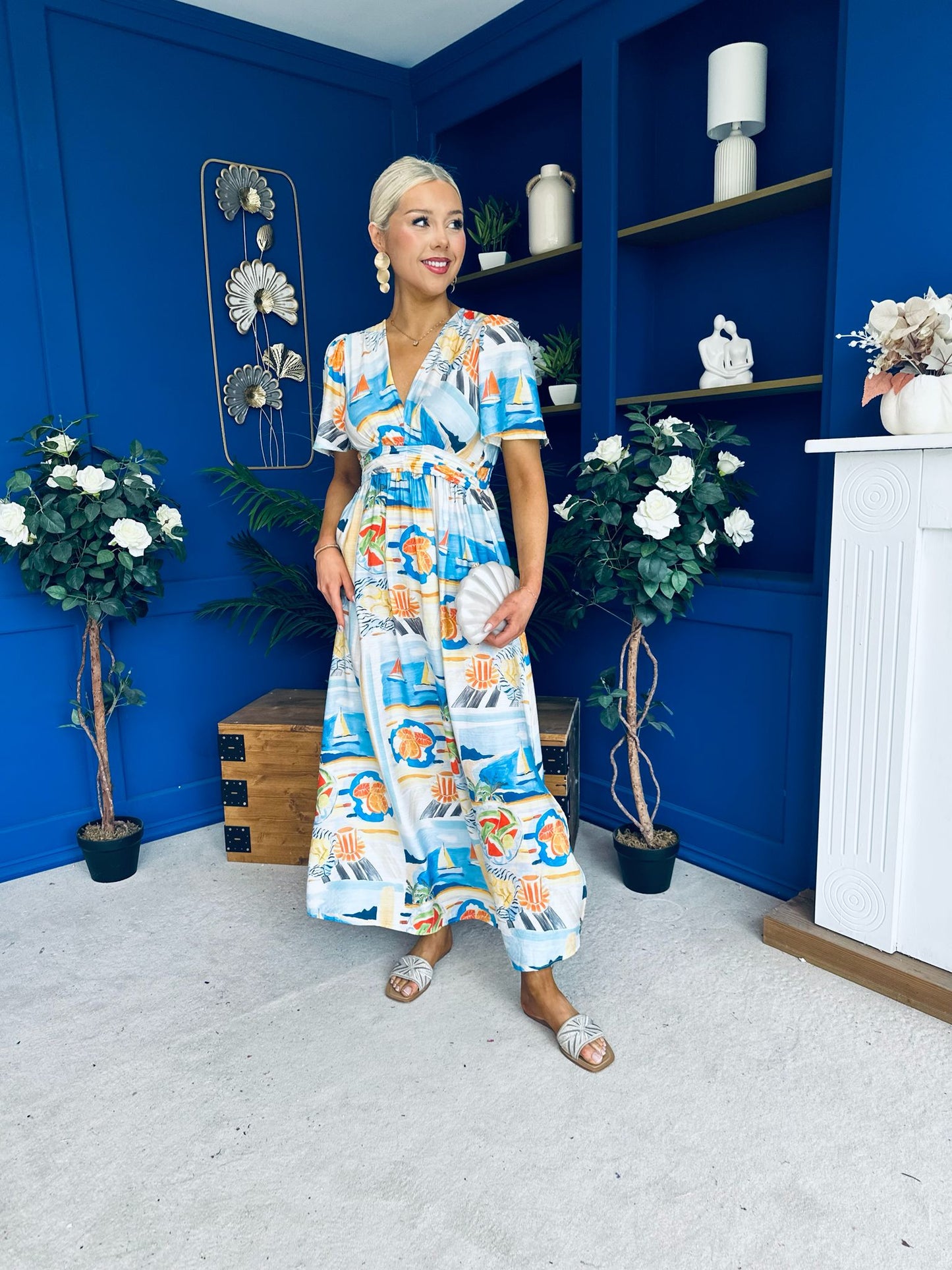 Alyssa Banded Midi Dress Printed Amber