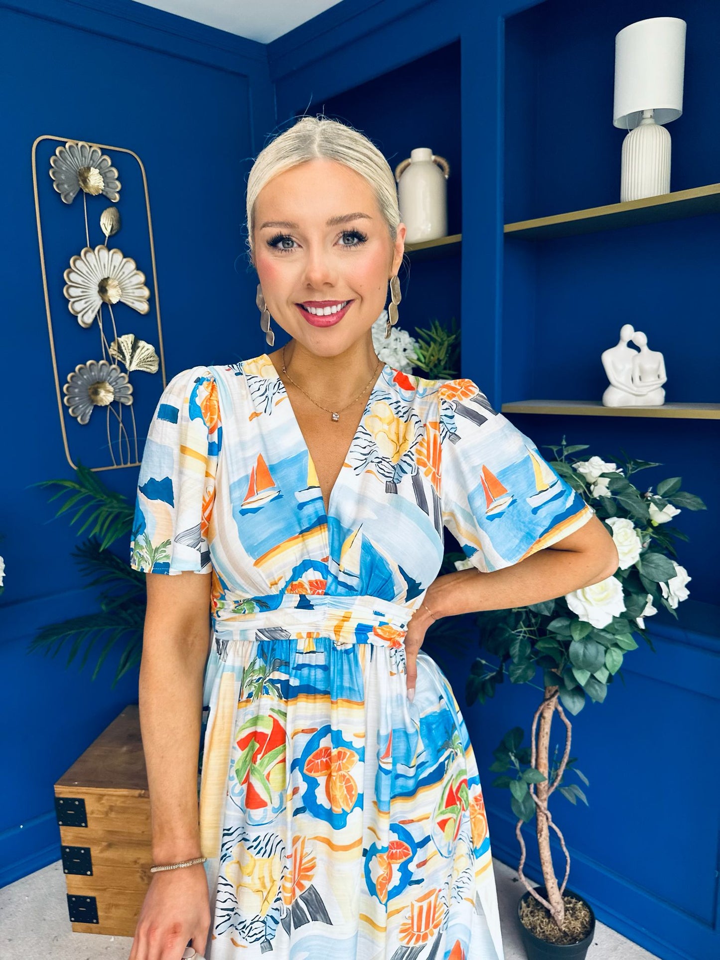 Alyssa Banded Midi Dress Printed Amber