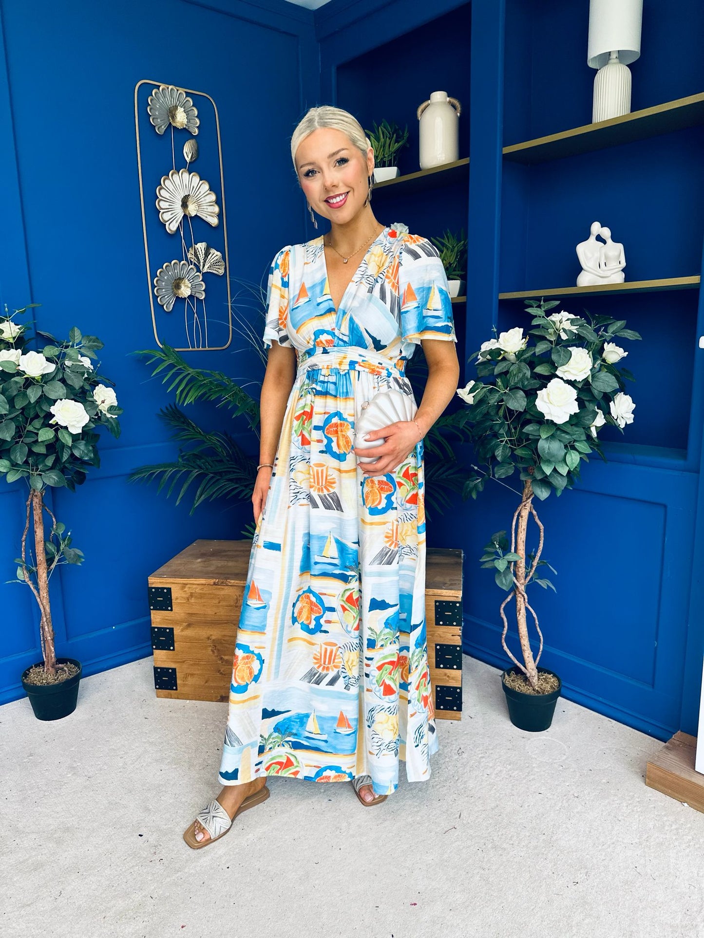 Alyssa Banded Midi Dress Printed Amber