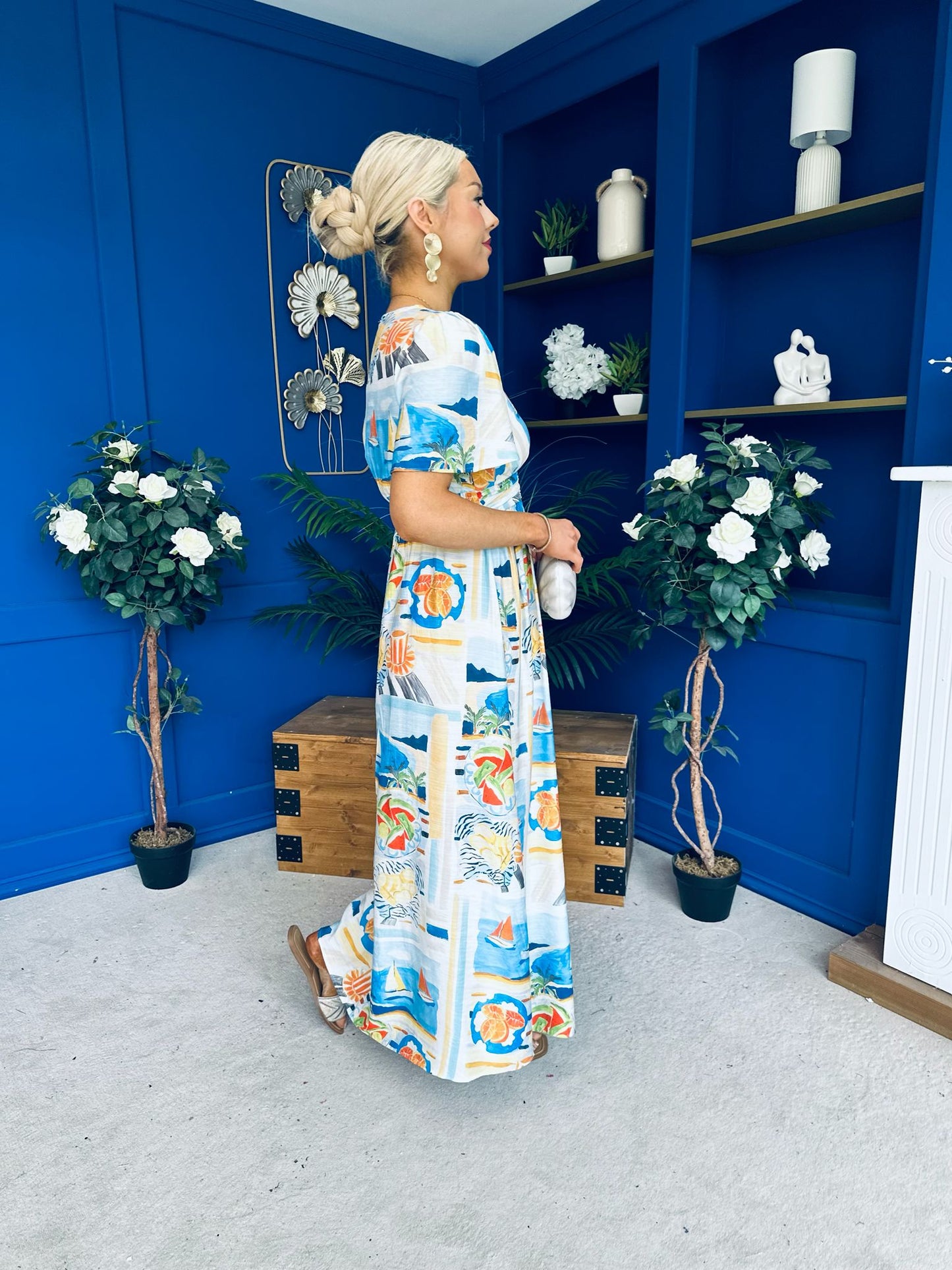 Alyssa Banded Midi Dress Printed Amber