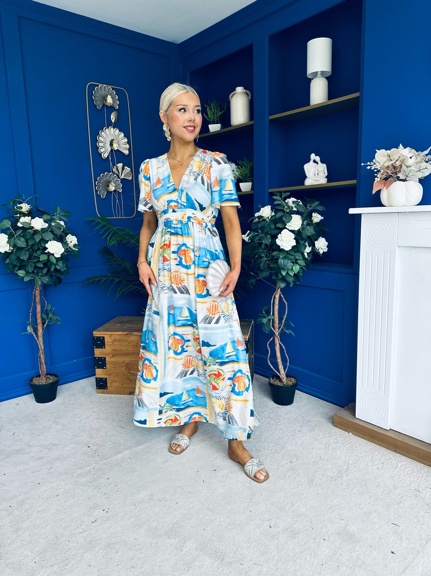 Alyssa Banded Midi Dress Printed Amber