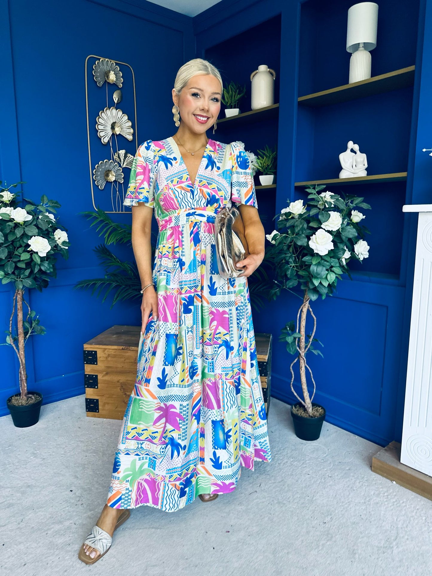 Alyssa Banded Midi Dress Printed Cerise