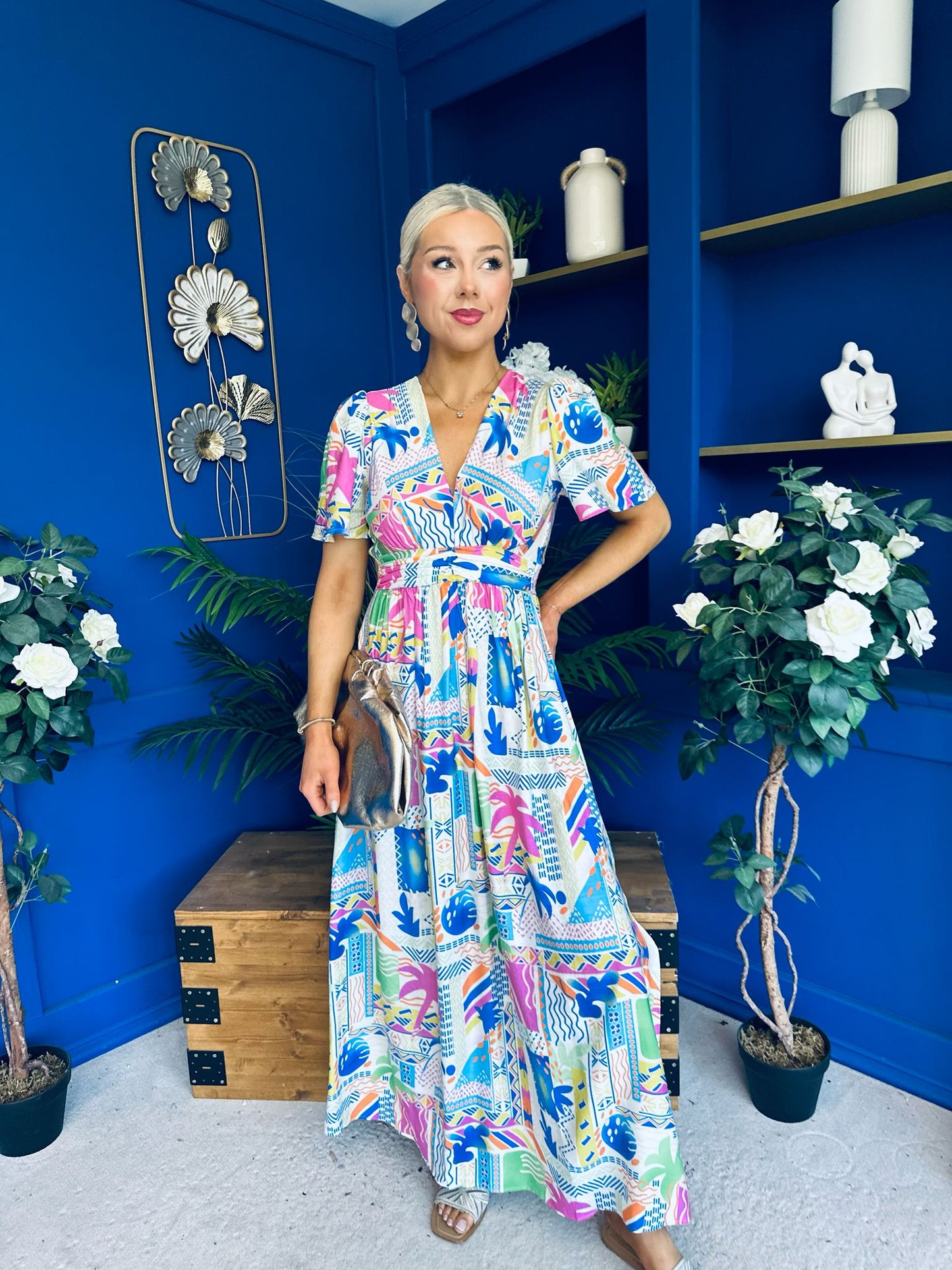 Alyssa Banded Midi Dress Printed Cerise