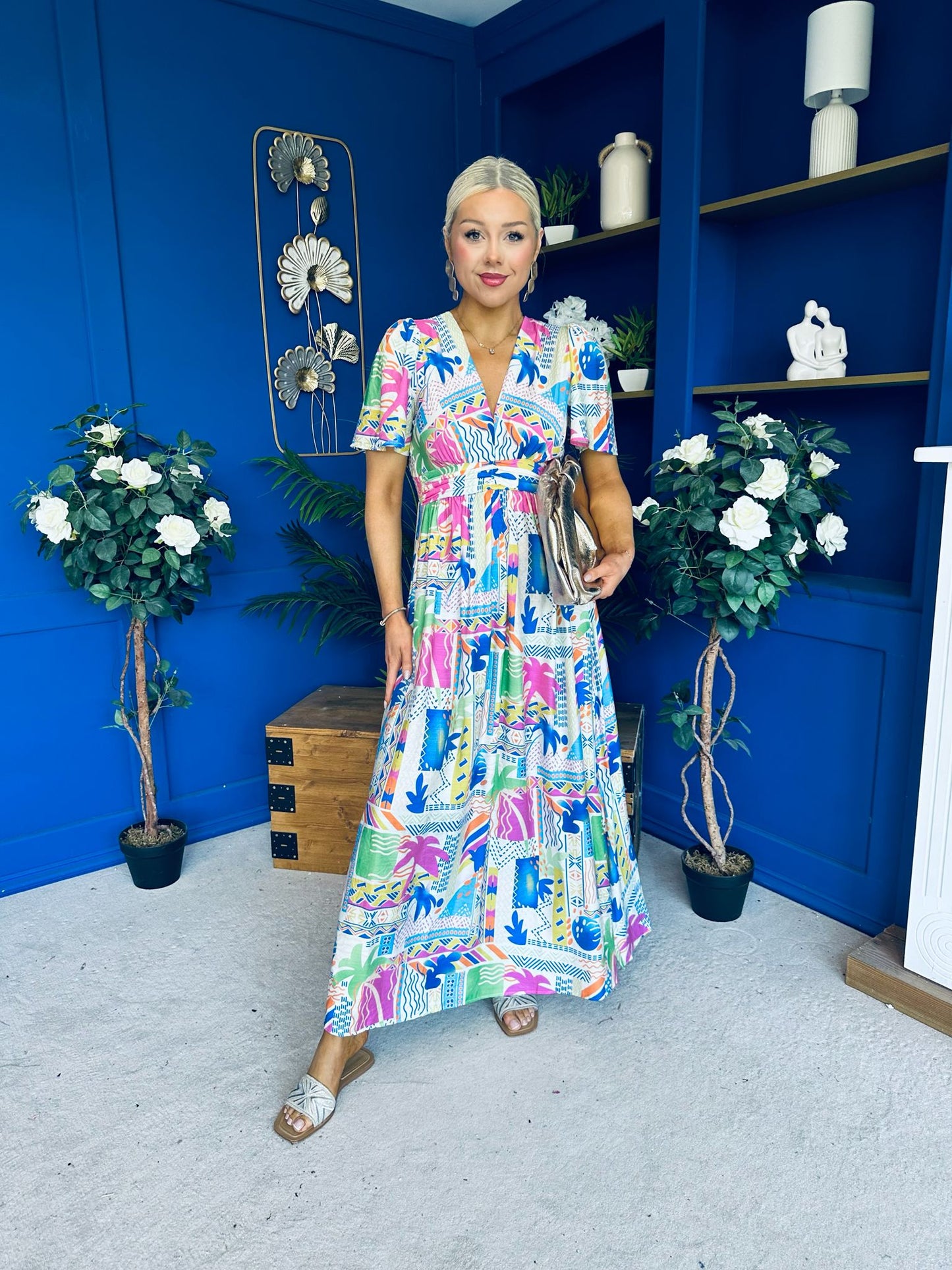 Alyssa Banded Midi Dress Printed Cerise