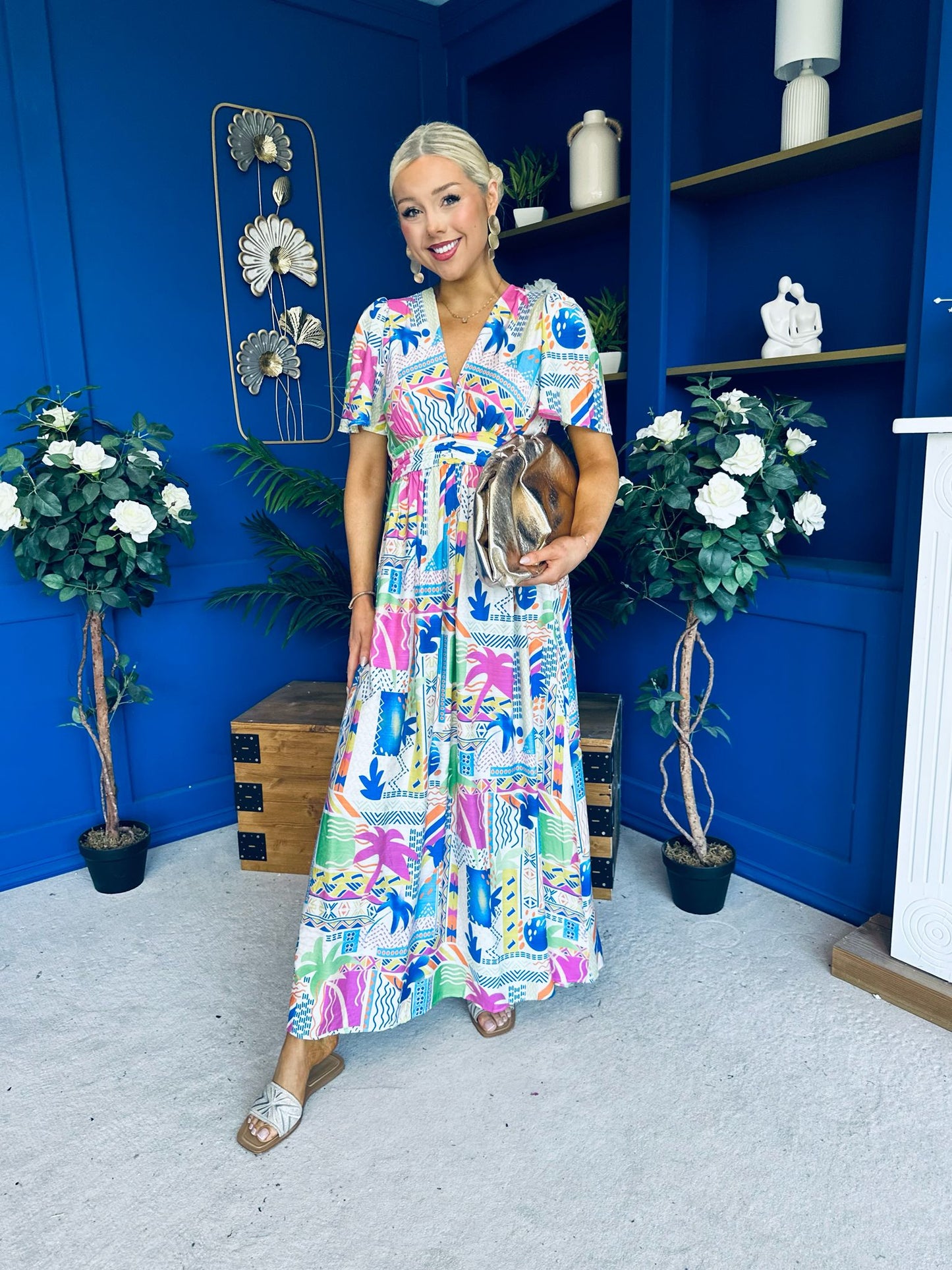 Alyssa Banded Midi Dress Printed Cerise