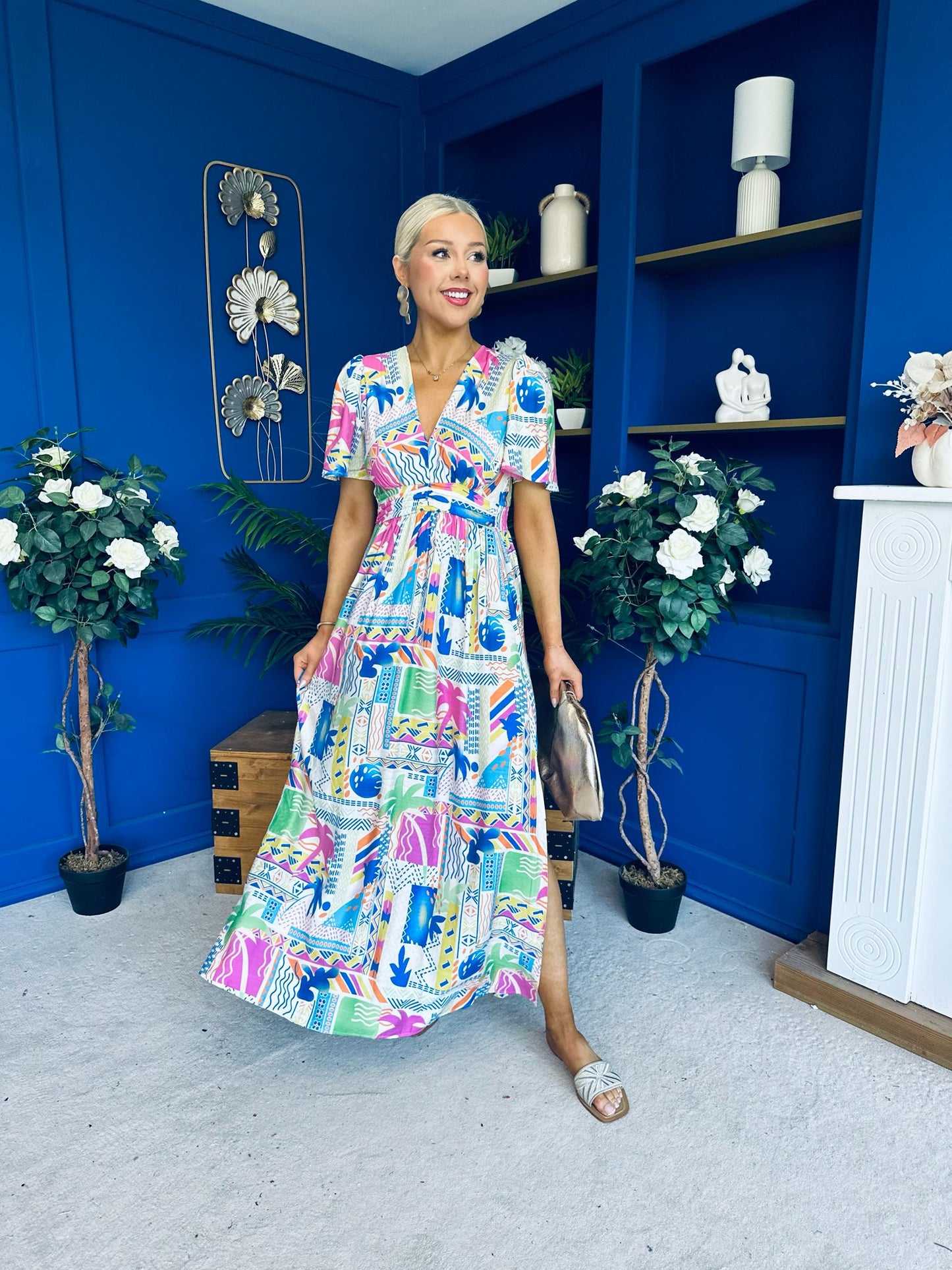 Alyssa Banded Midi Dress Printed Cerise