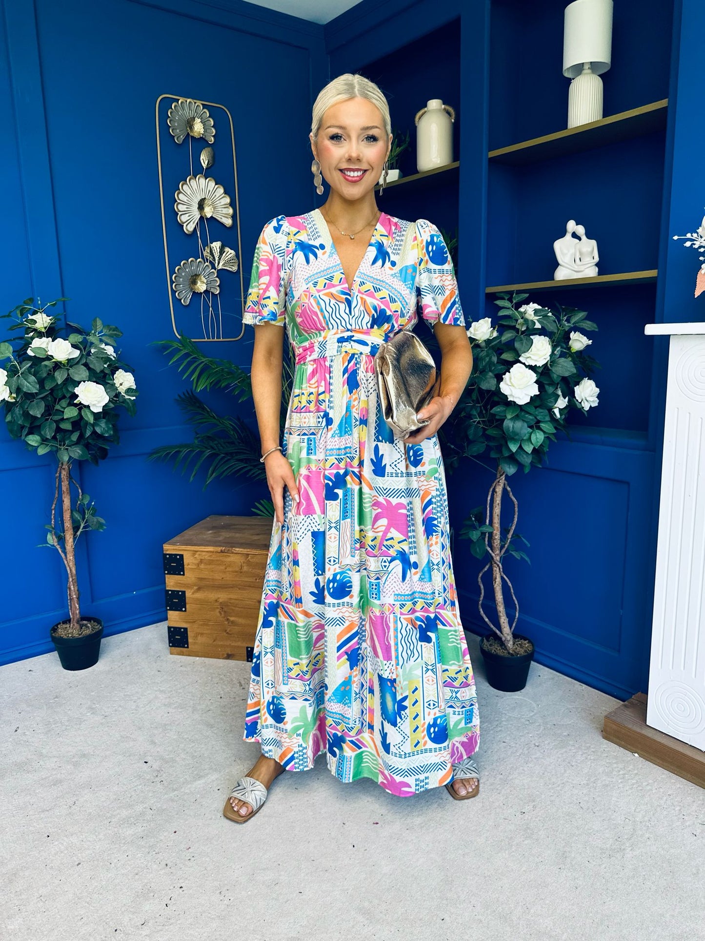 Alyssa Banded Midi Dress Printed Cerise
