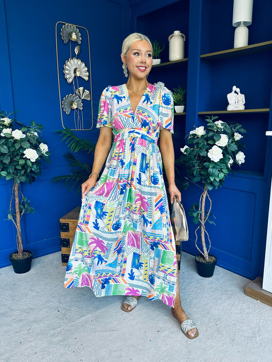 Alyssa Banded Midi Dress Printed Cerise