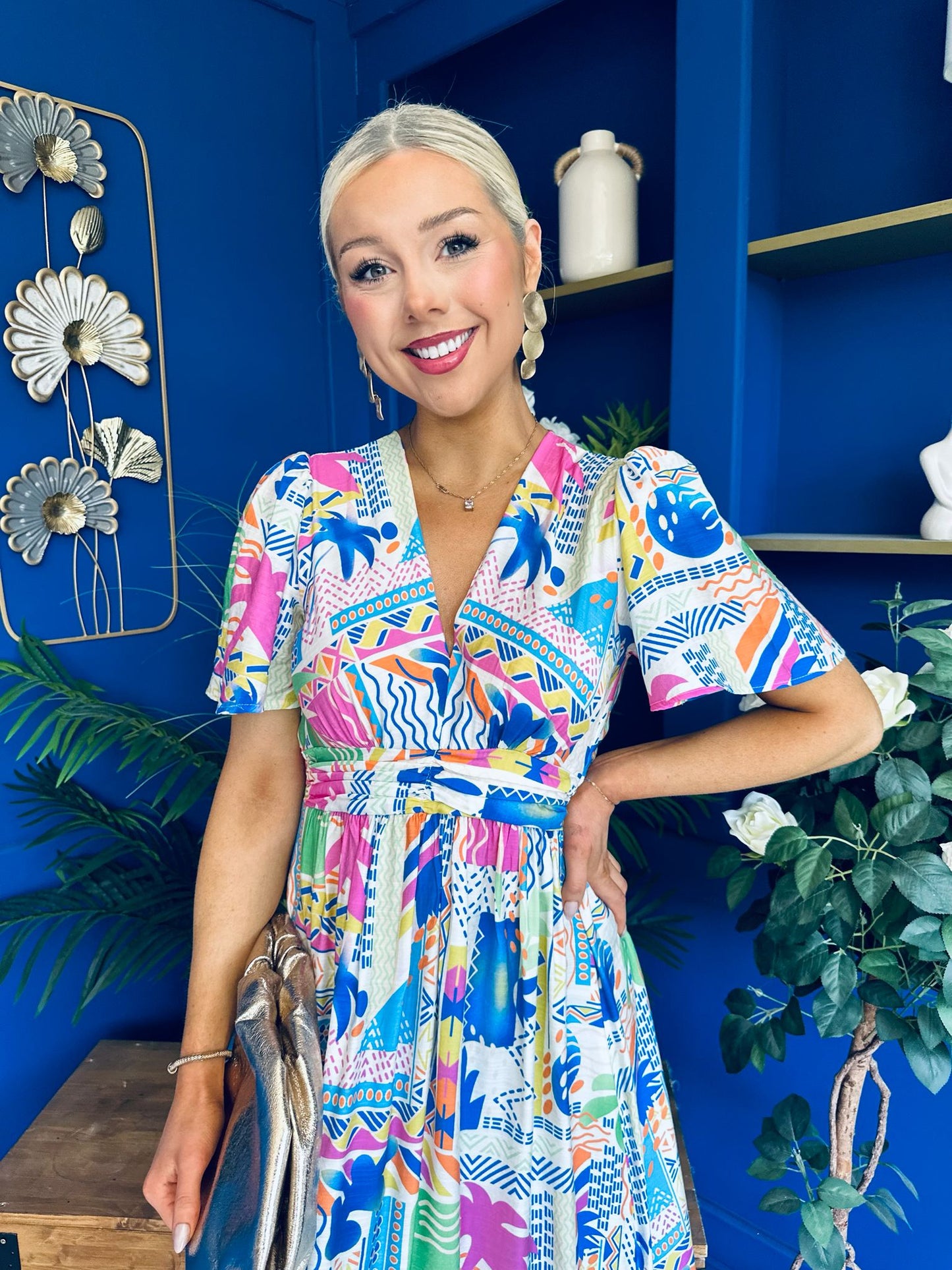 Alyssa Banded Midi Dress Printed Cerise