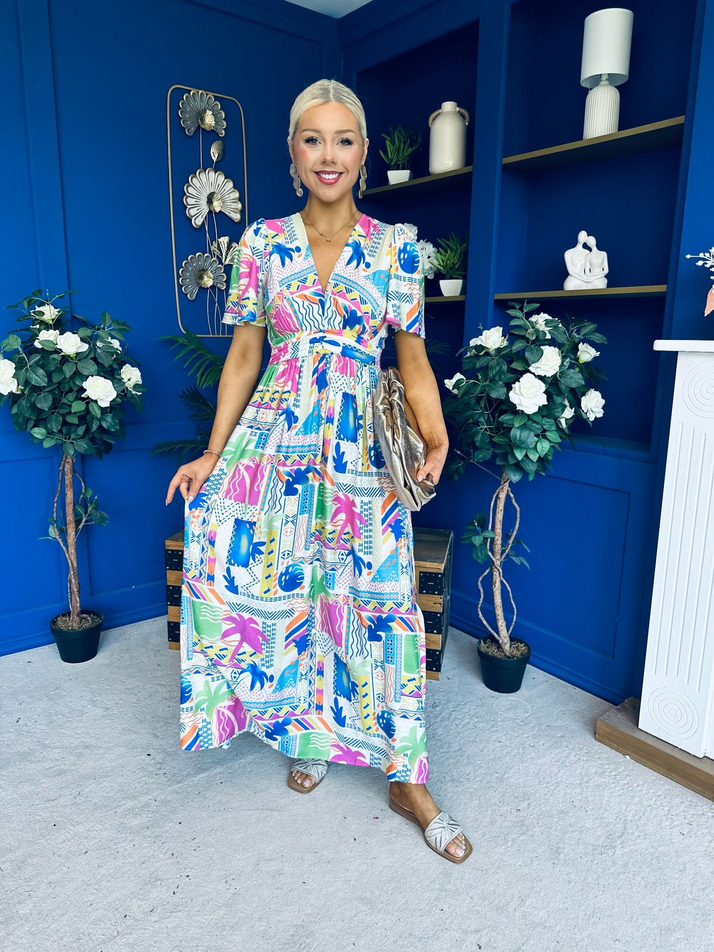 Alyssa Banded Midi Dress Printed Cerise