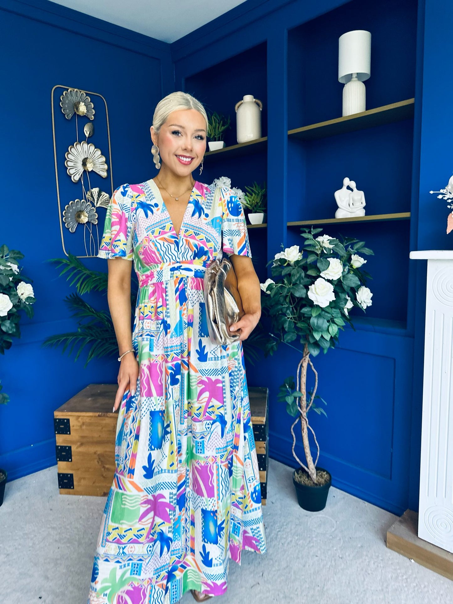 Alyssa Banded Midi Dress Printed Cerise