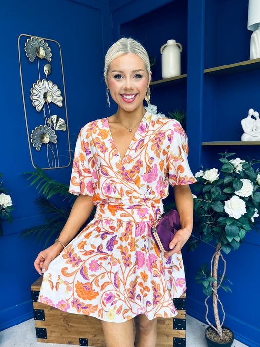 Trisa Banded Mini Dress Floral Coral