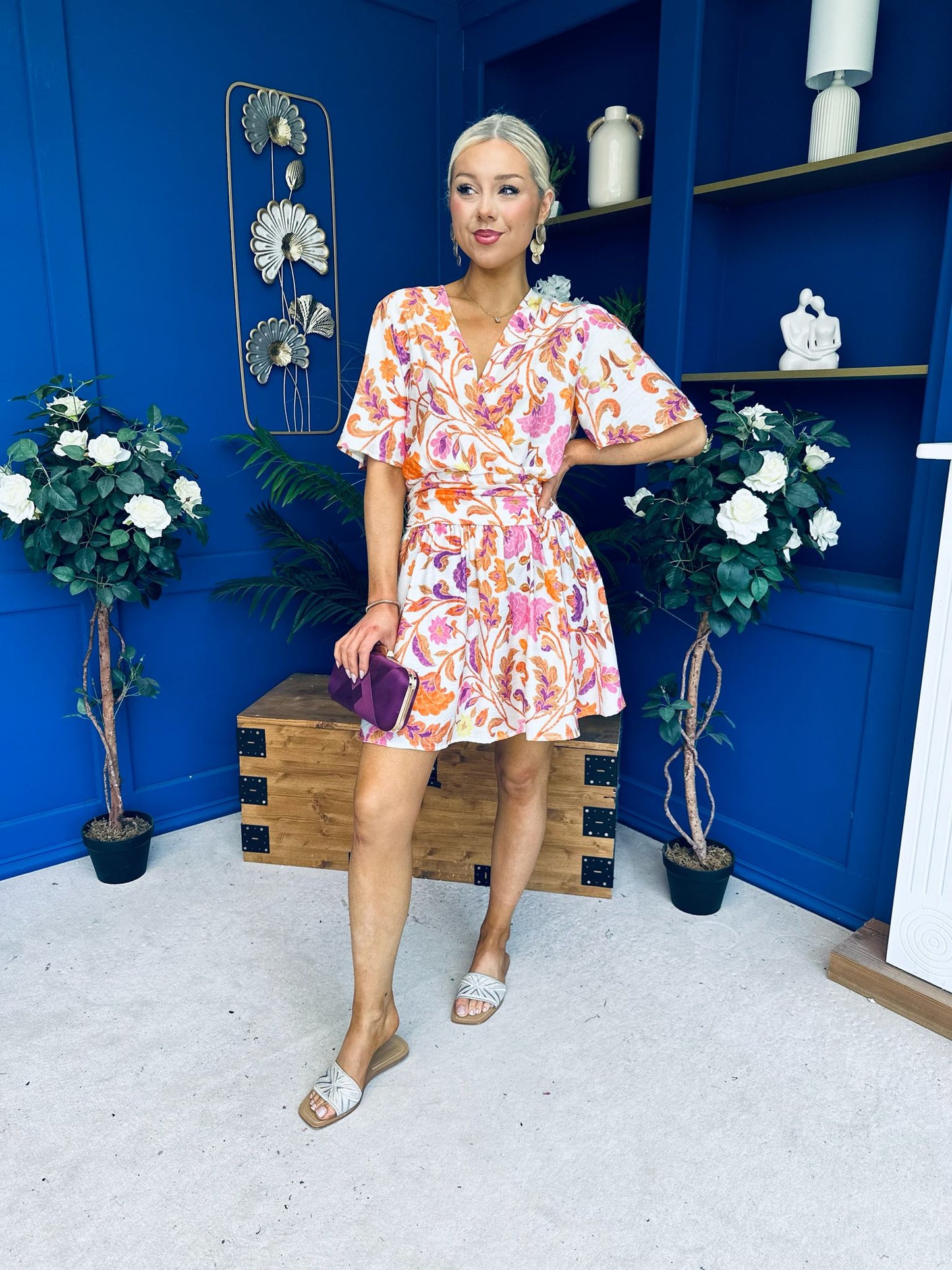 Trisa Banded Mini Dress Floral Coral