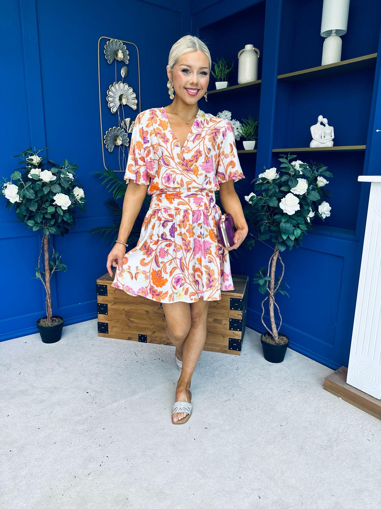 Trisa Banded Mini Dress Floral Coral