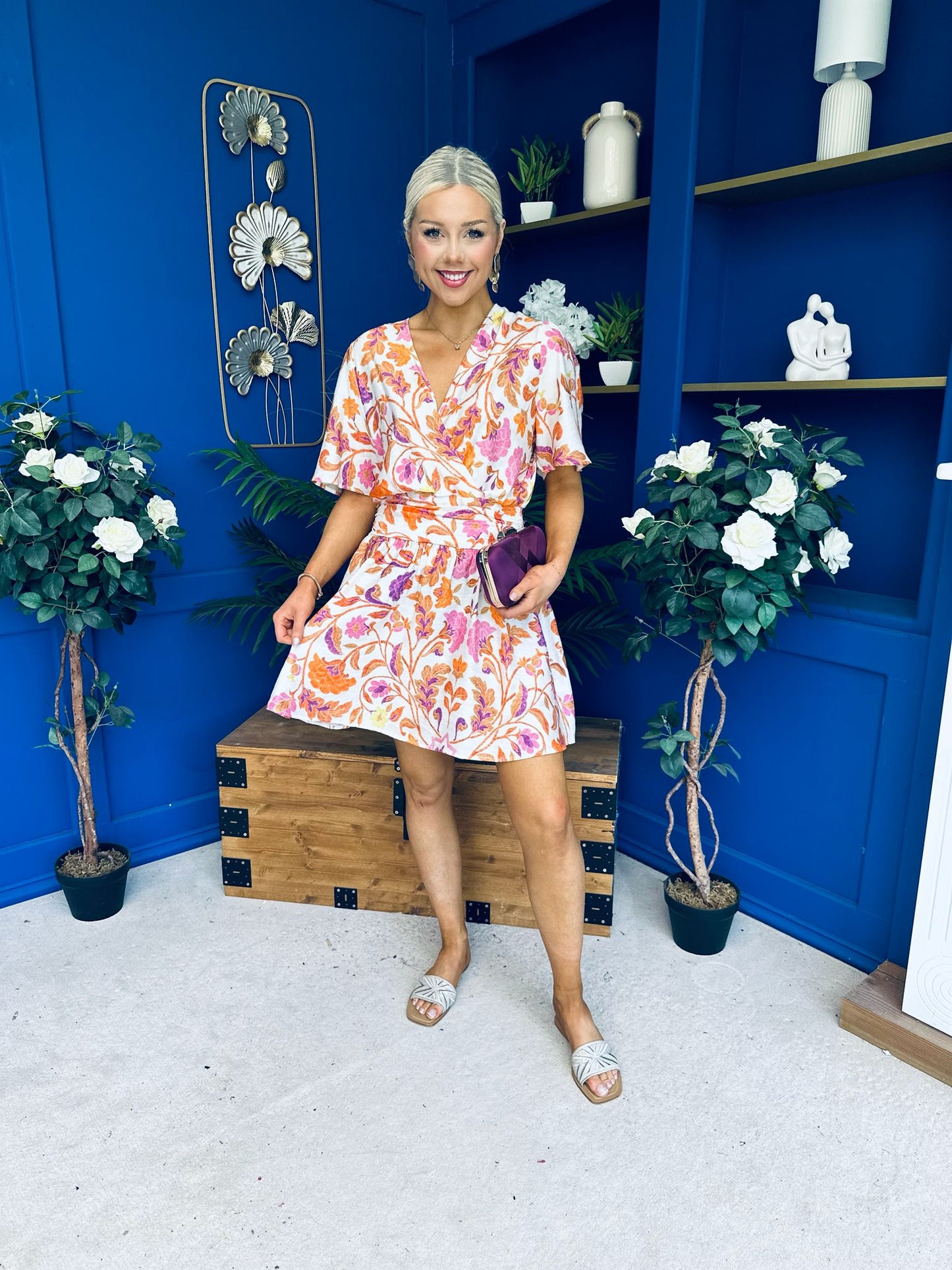 Trisa Banded Mini Dress Floral Coral