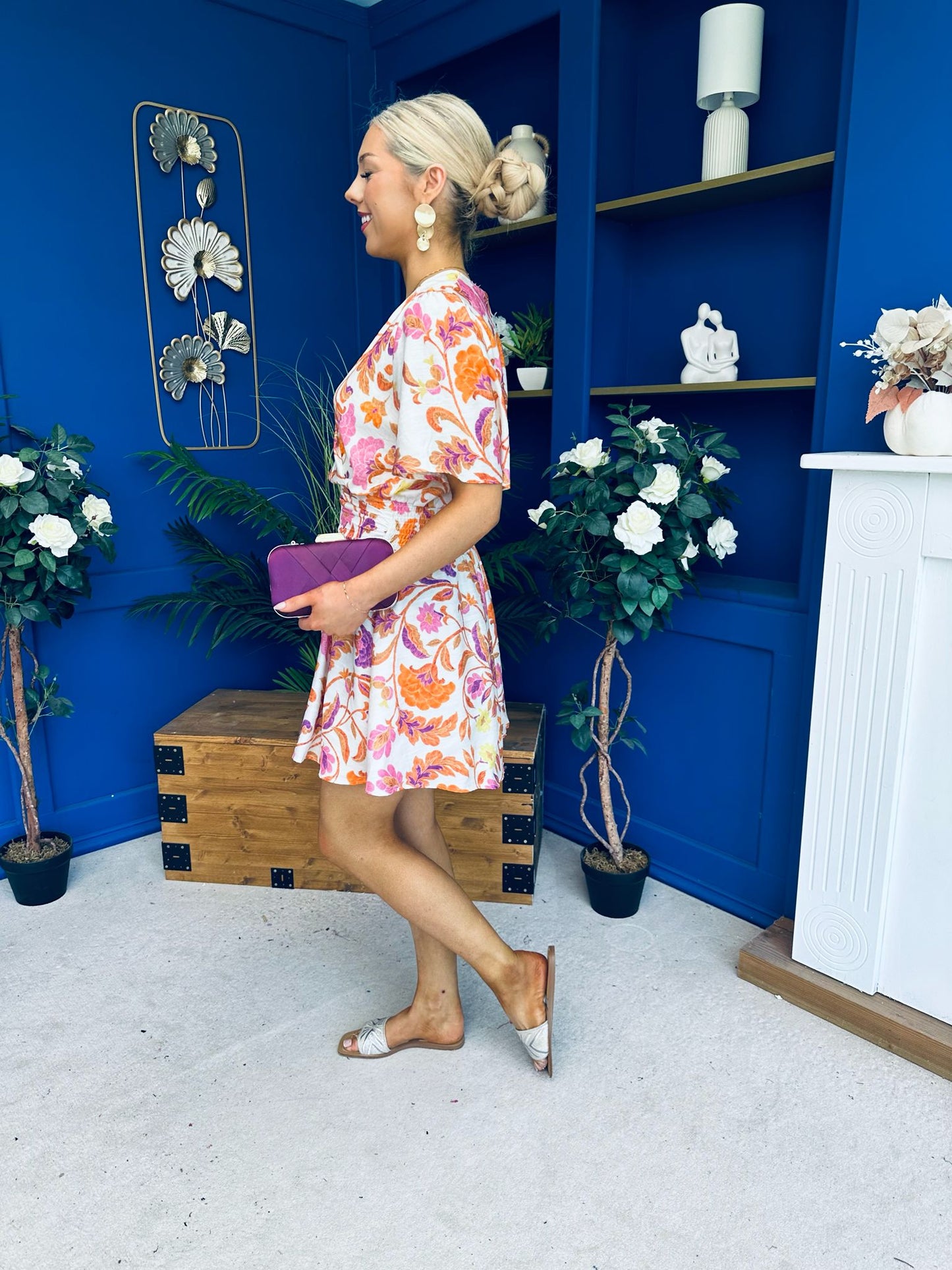Trisa Banded Mini Dress Floral Coral