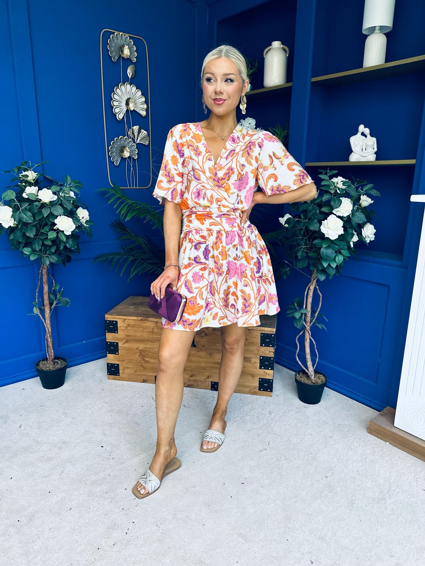 Trisa Banded Mini Dress Floral Coral