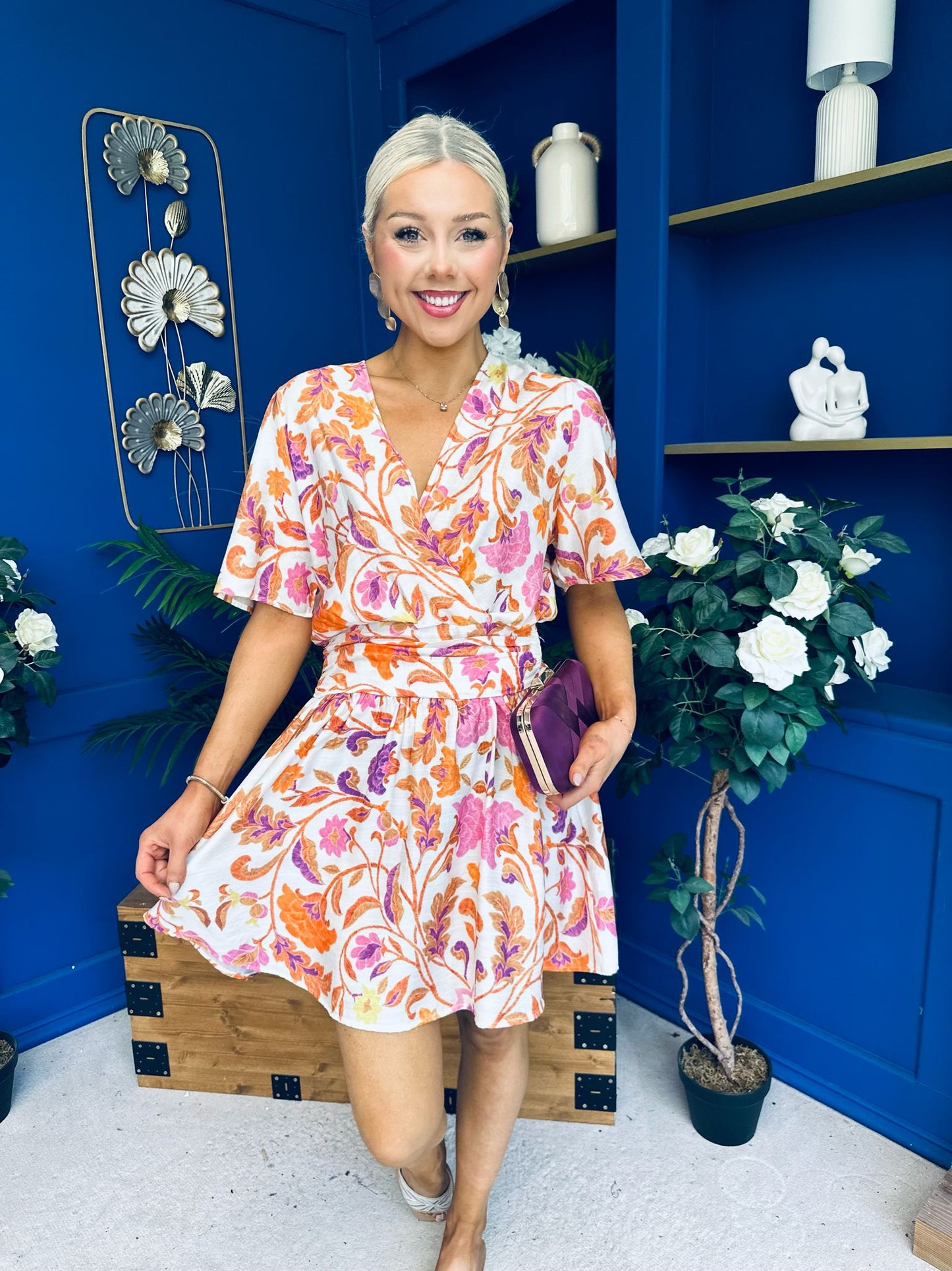 Trisa Banded Mini Dress Floral Coral