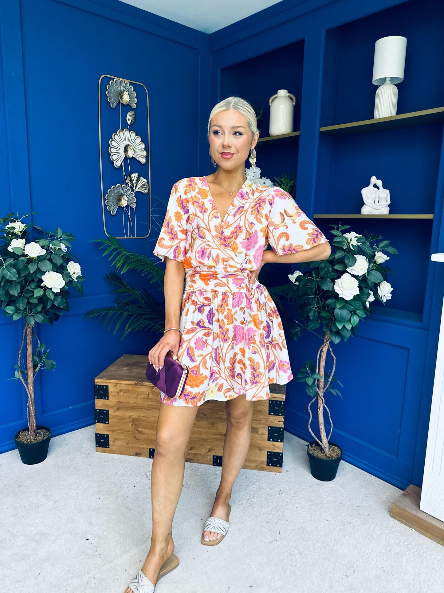 Trisa Banded Mini Dress Floral Coral