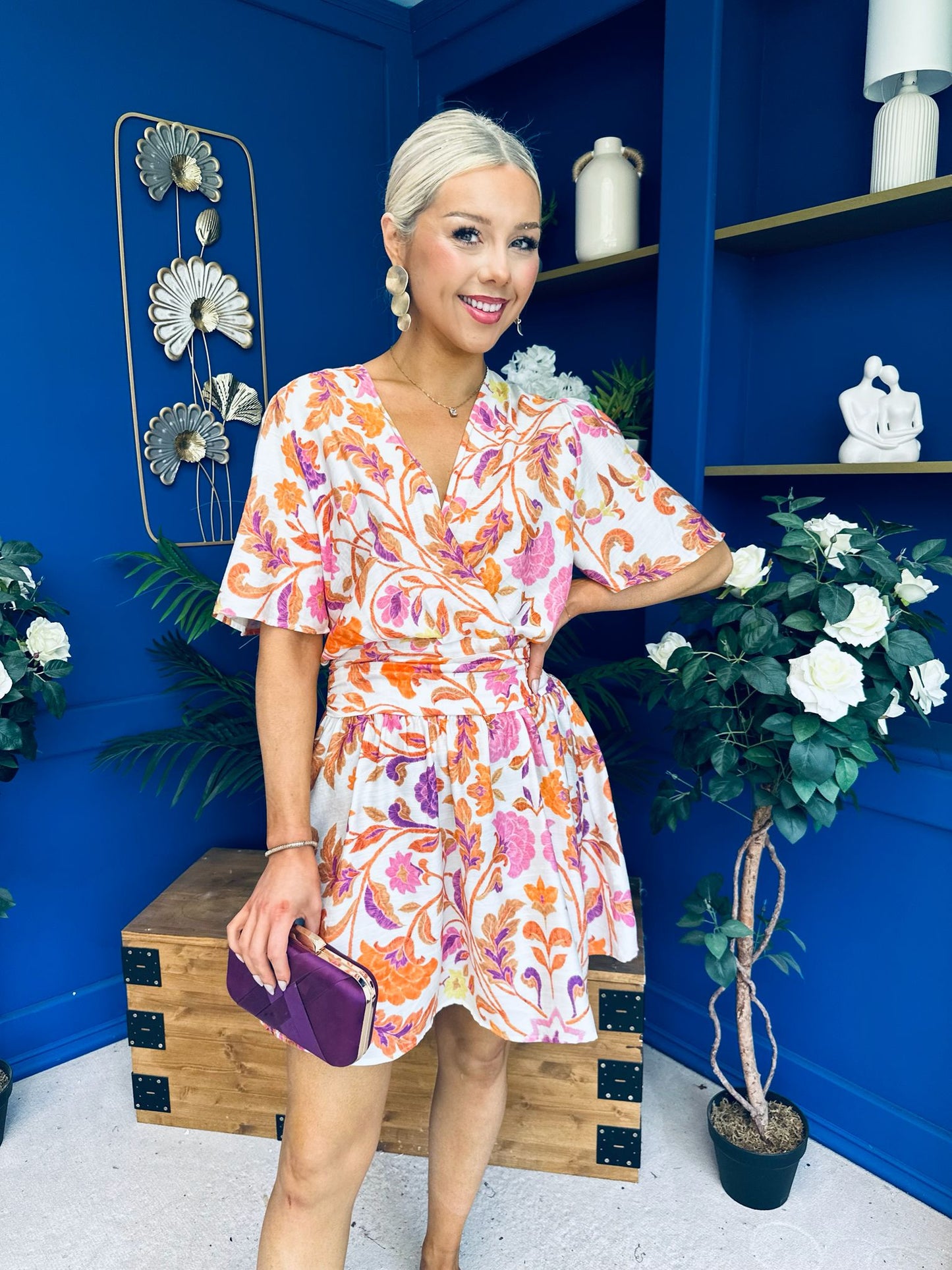 Trisa Banded Mini Dress Floral Coral