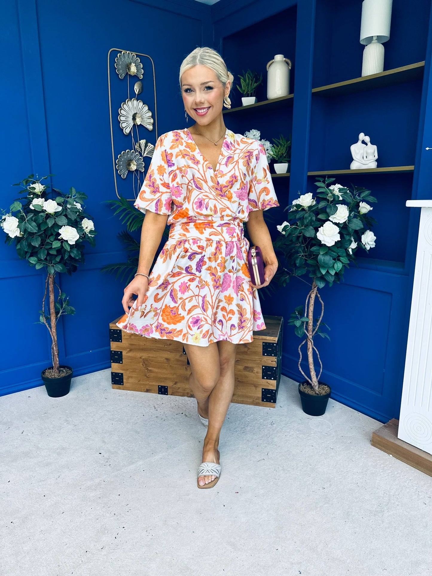 Trisa Banded Mini Dress Floral Coral