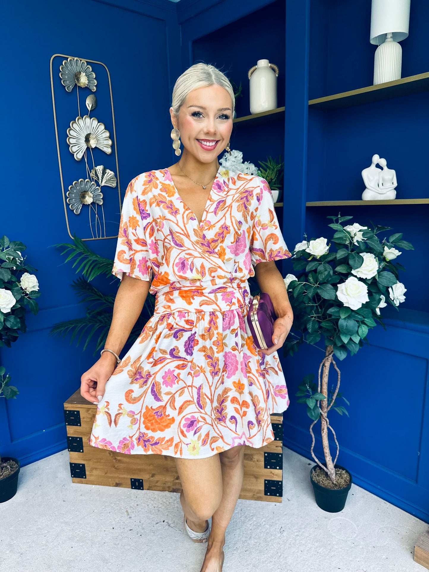 Trisa Banded Mini Dress Floral Coral
