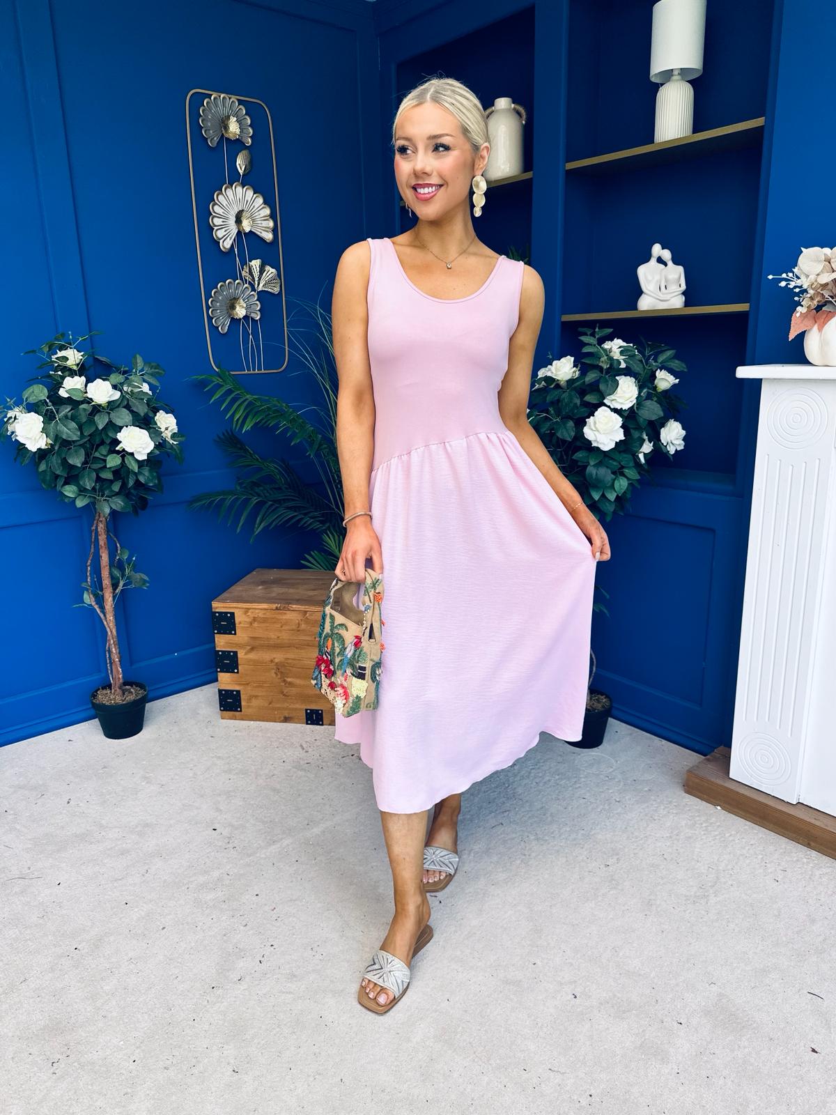 Amanda Detailed Midi Dress Baby Pink