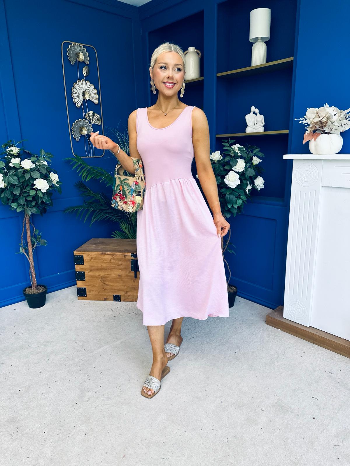 Amanda Detailed Midi Dress Baby Pink
