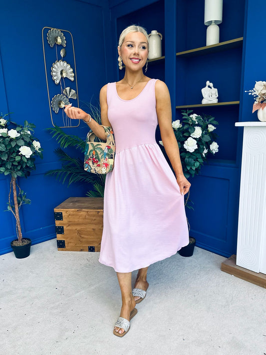 Amanda Detailed Midi Dress Baby Pink