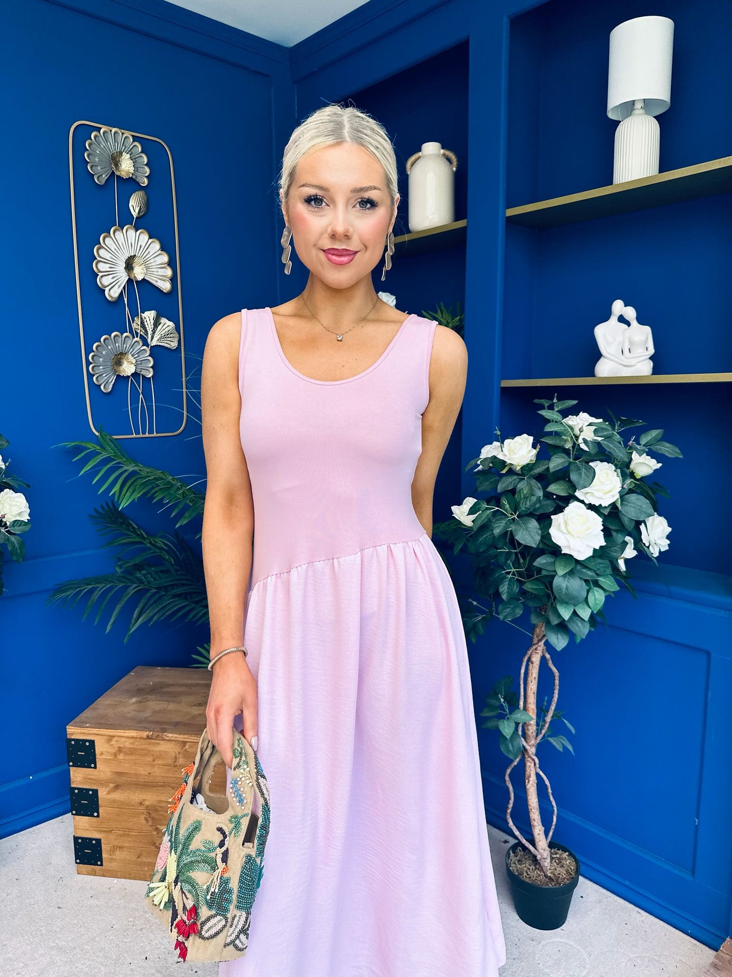 Amanda Detailed Midi Dress Baby Pink