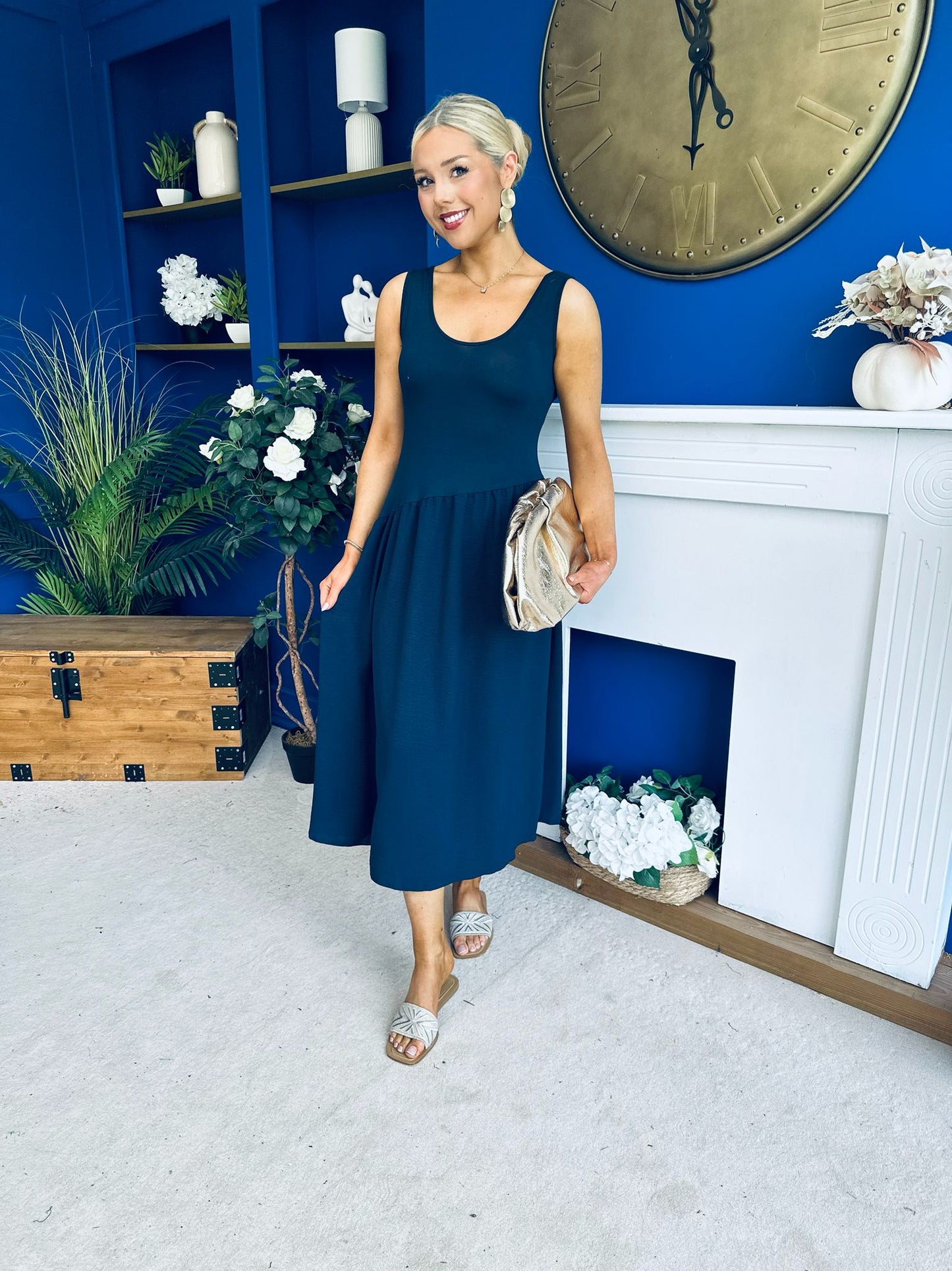 Amanda Detailed Midi Dress Navy
