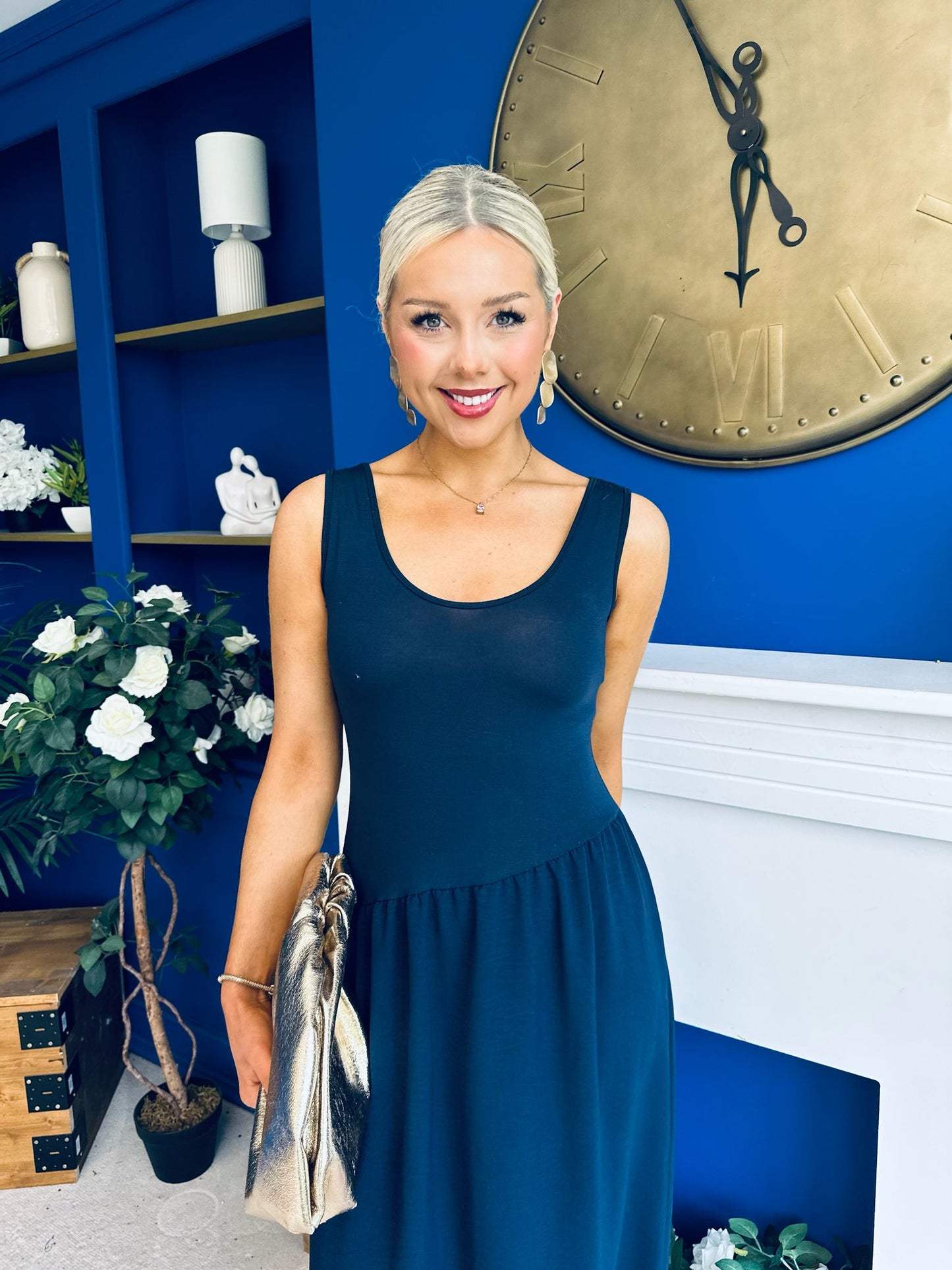 Amanda Detailed Midi Dress Navy