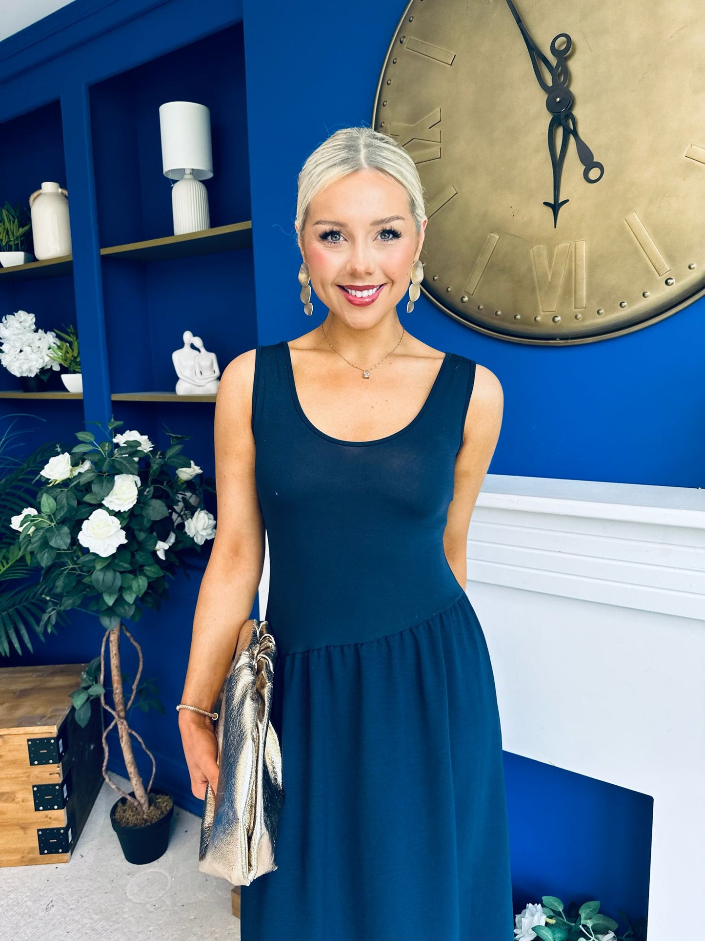 Amanda Detailed Midi Dress Navy