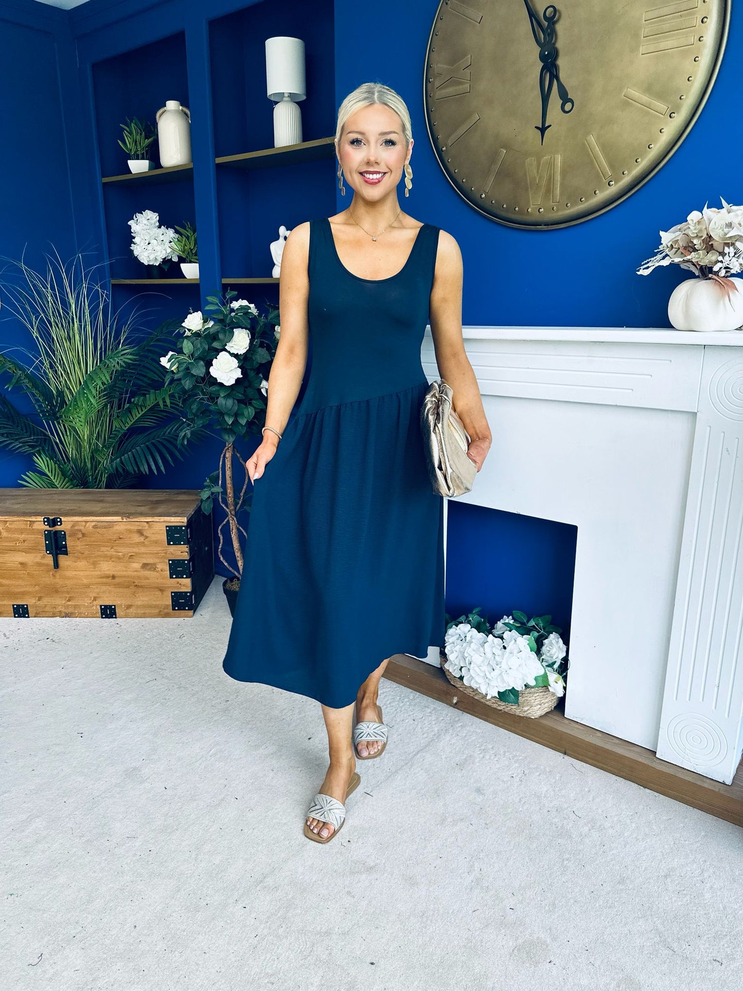 Amanda Detailed Midi Dress Navy