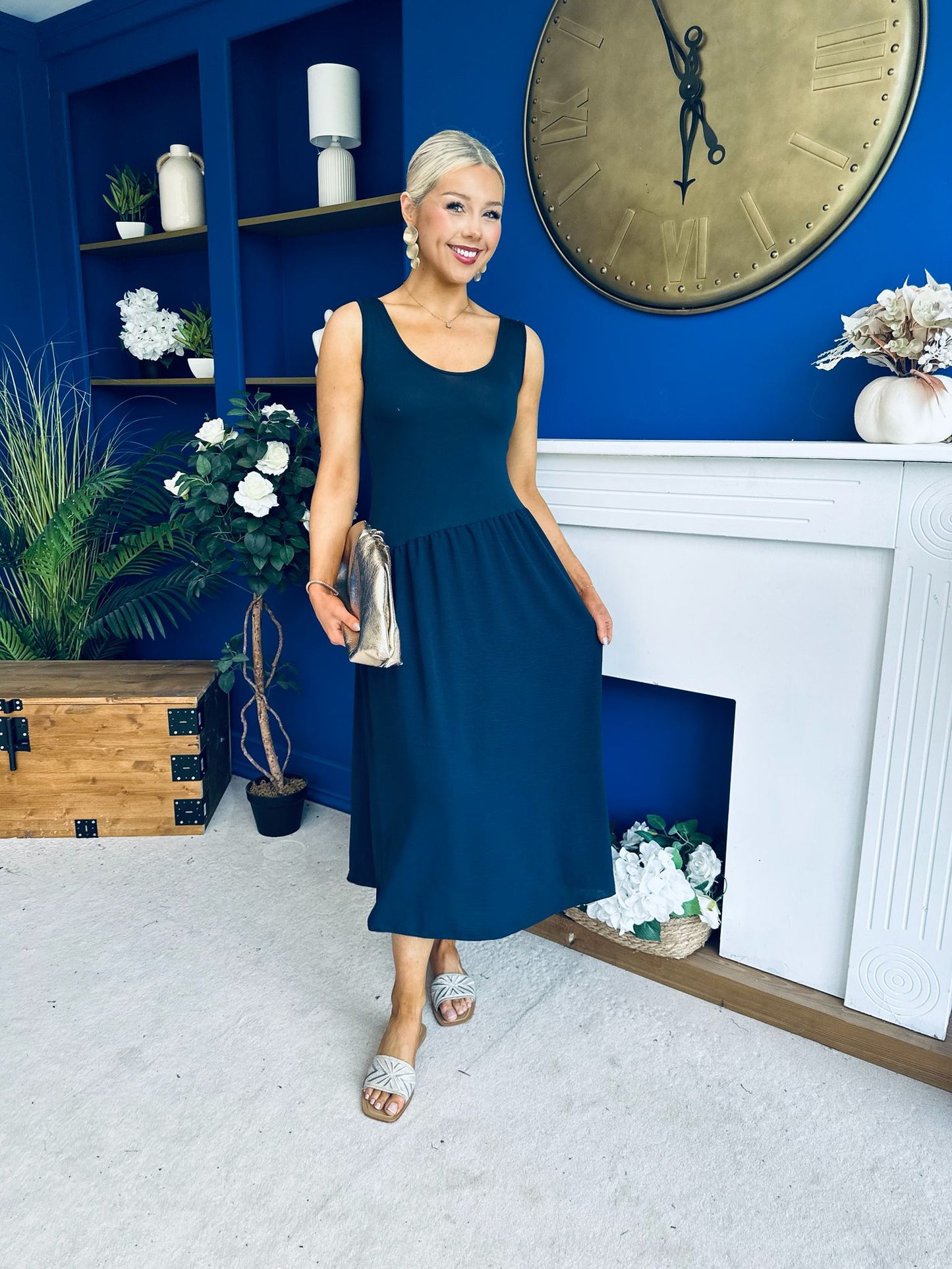 Amanda Detailed Midi Dress Navy