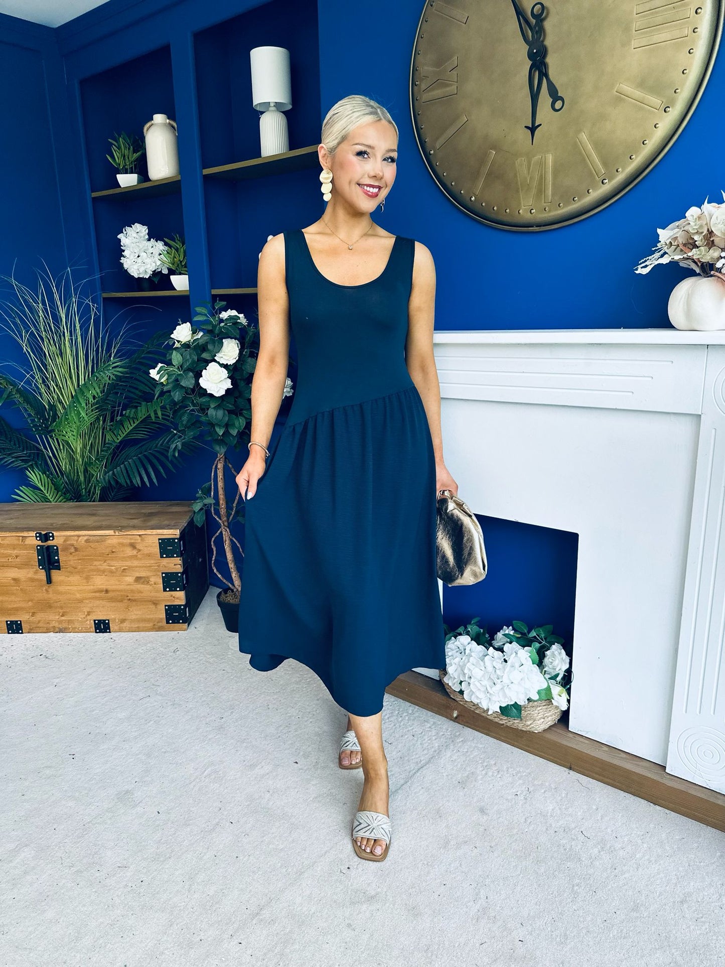 Amanda Detailed Midi Dress Navy