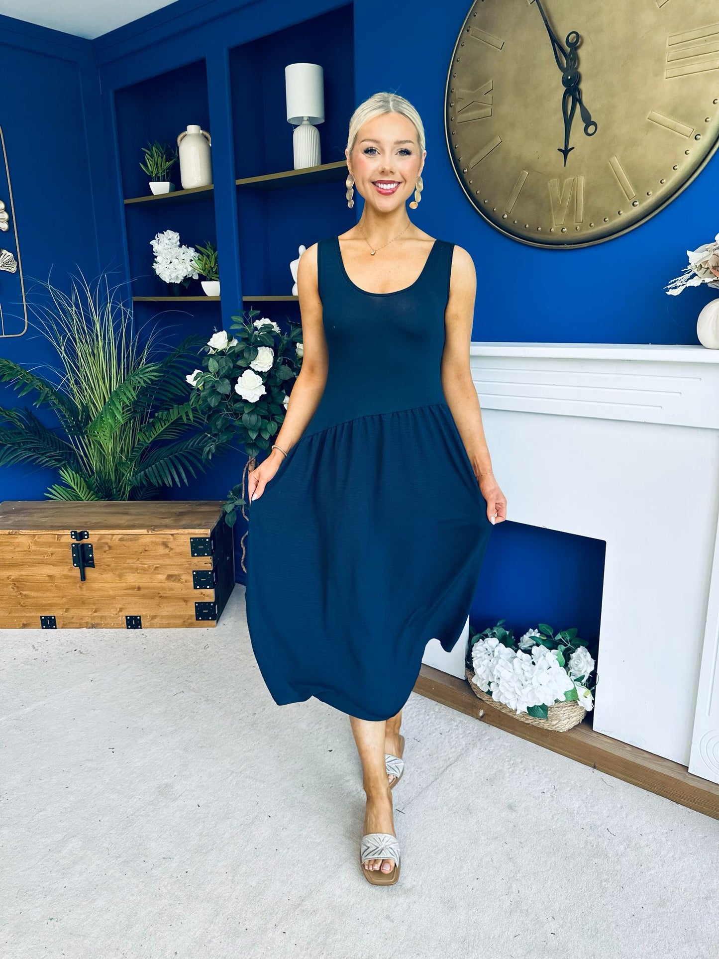 Amanda Detailed Midi Dress Navy