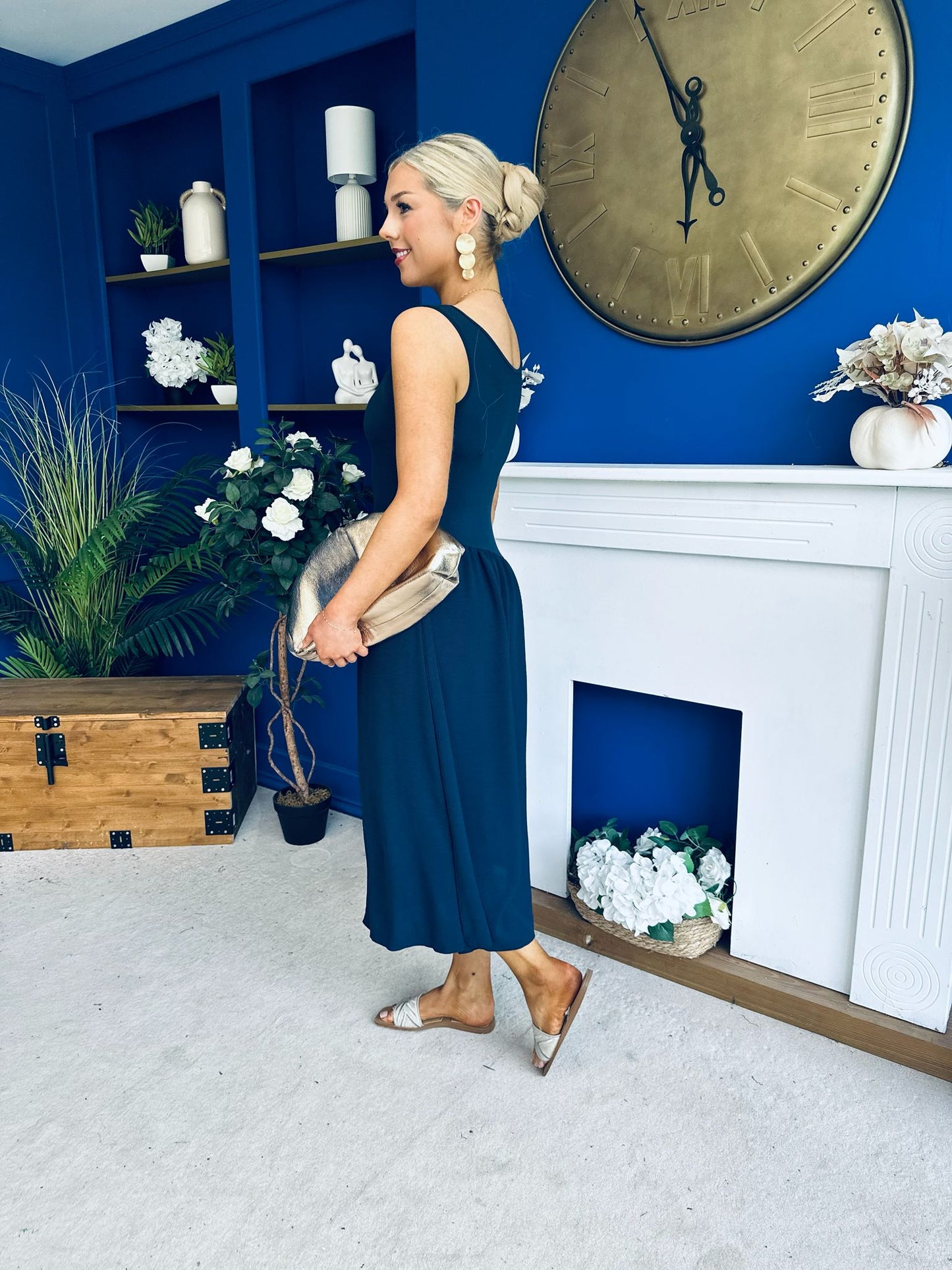 Amanda Detailed Midi Dress Navy