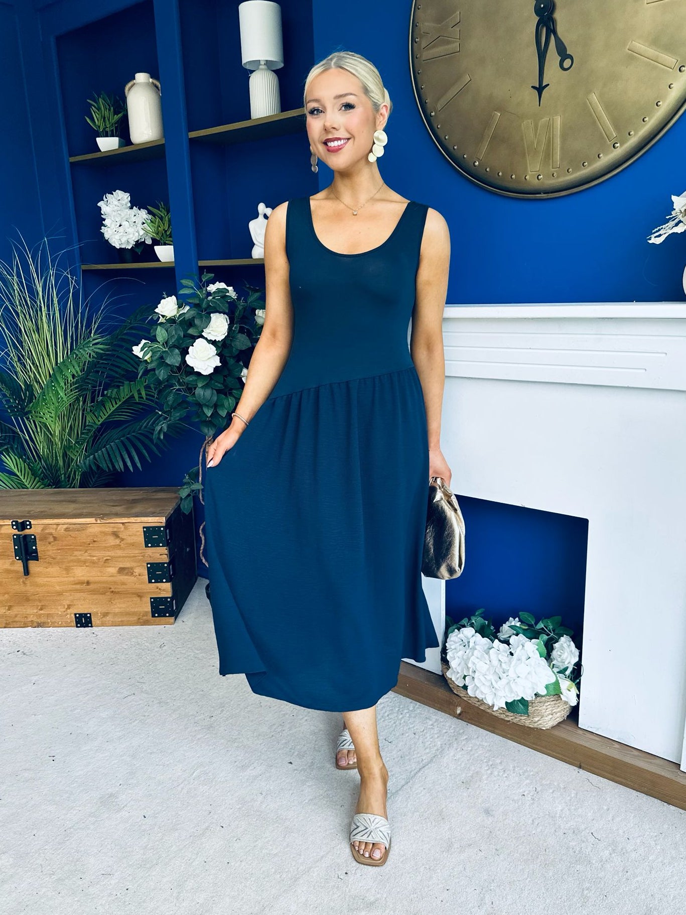 Amanda Detailed Midi Dress Navy
