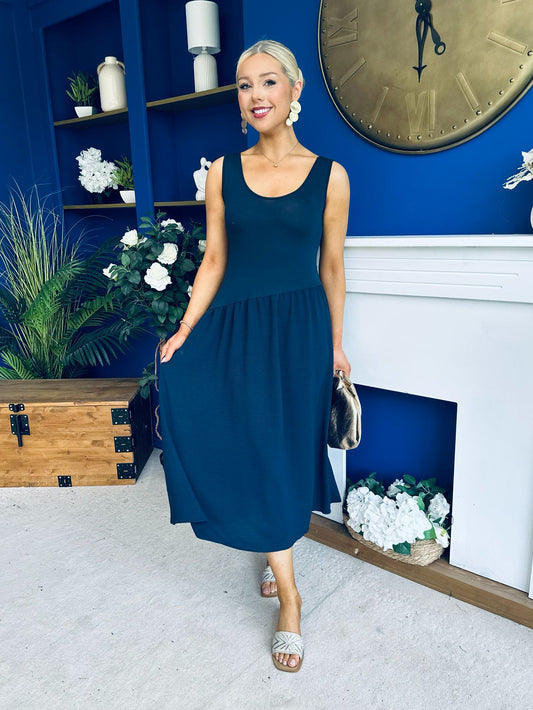 Amanda Detailed Midi Dress Navy