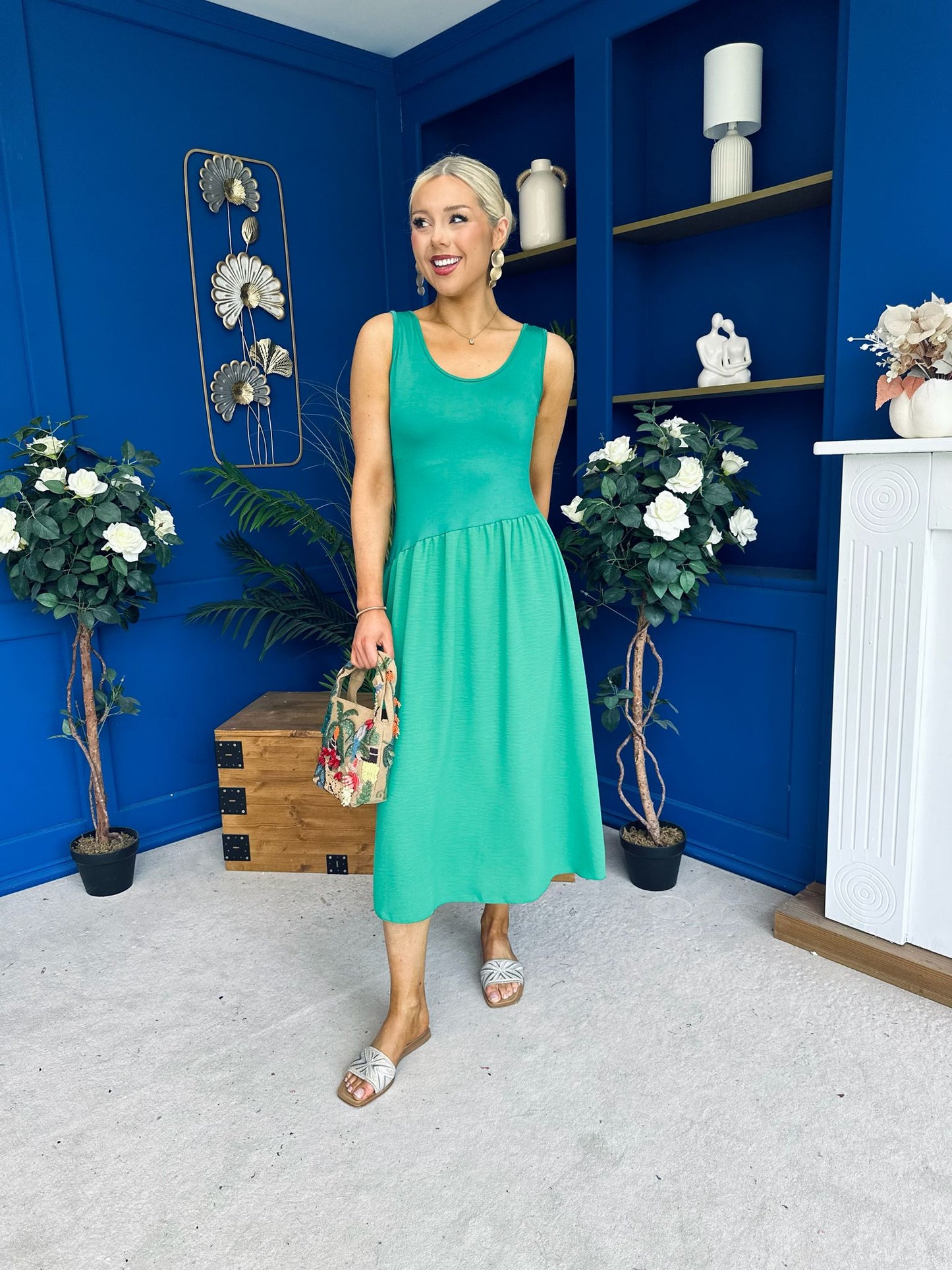 Amanda Detailed Midi Dress Emerald