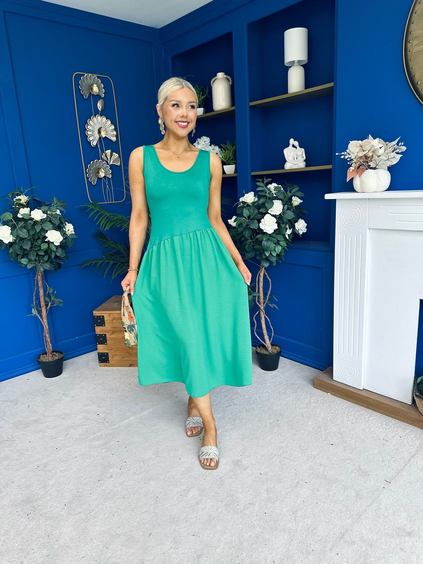 Amanda Detailed Midi Dress Emerald